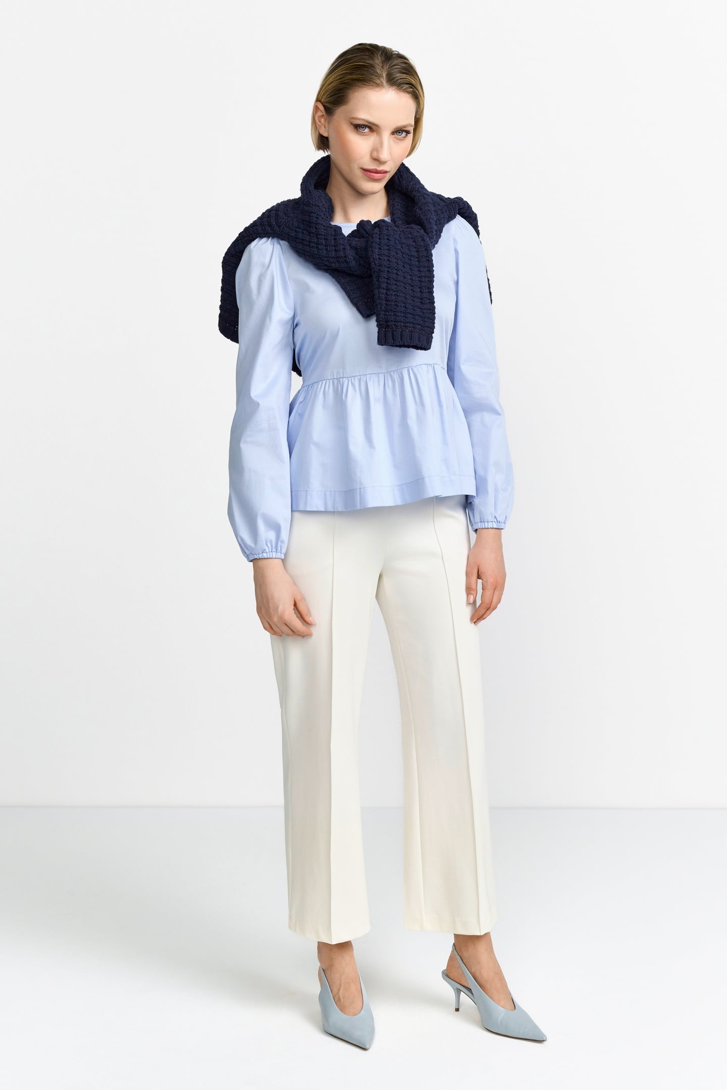 COTTON BLOUSE WITH PEPLUM SUSTAINABLE SKYWAY BLUE 1