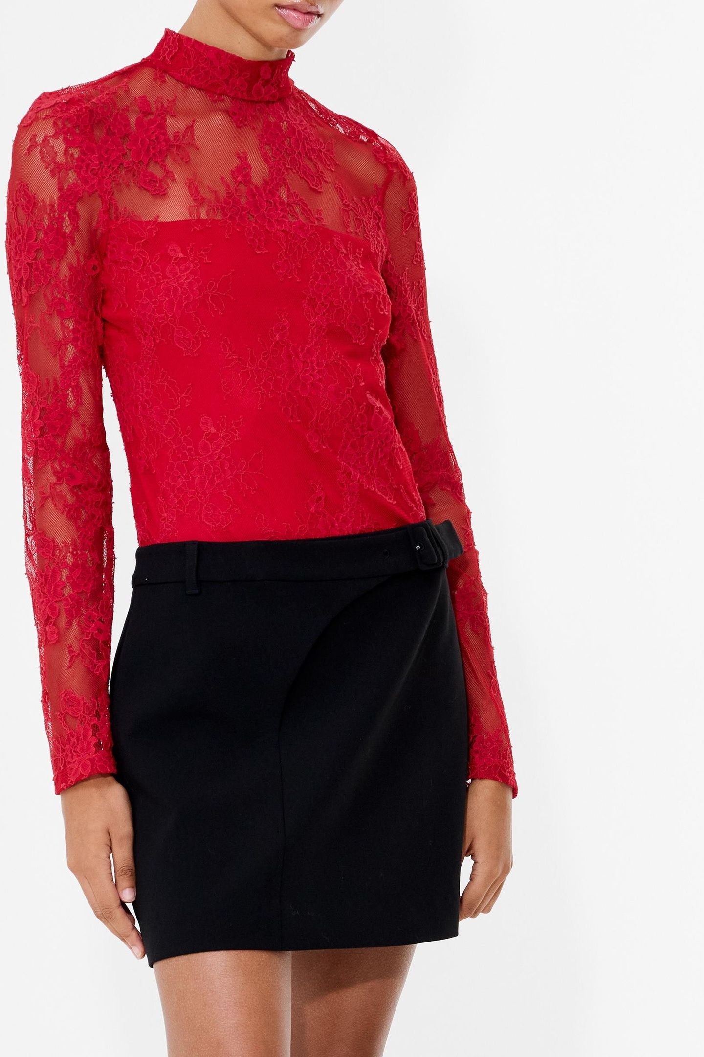 BRIDGET LACE LS TOP LIPSTICK RED 2