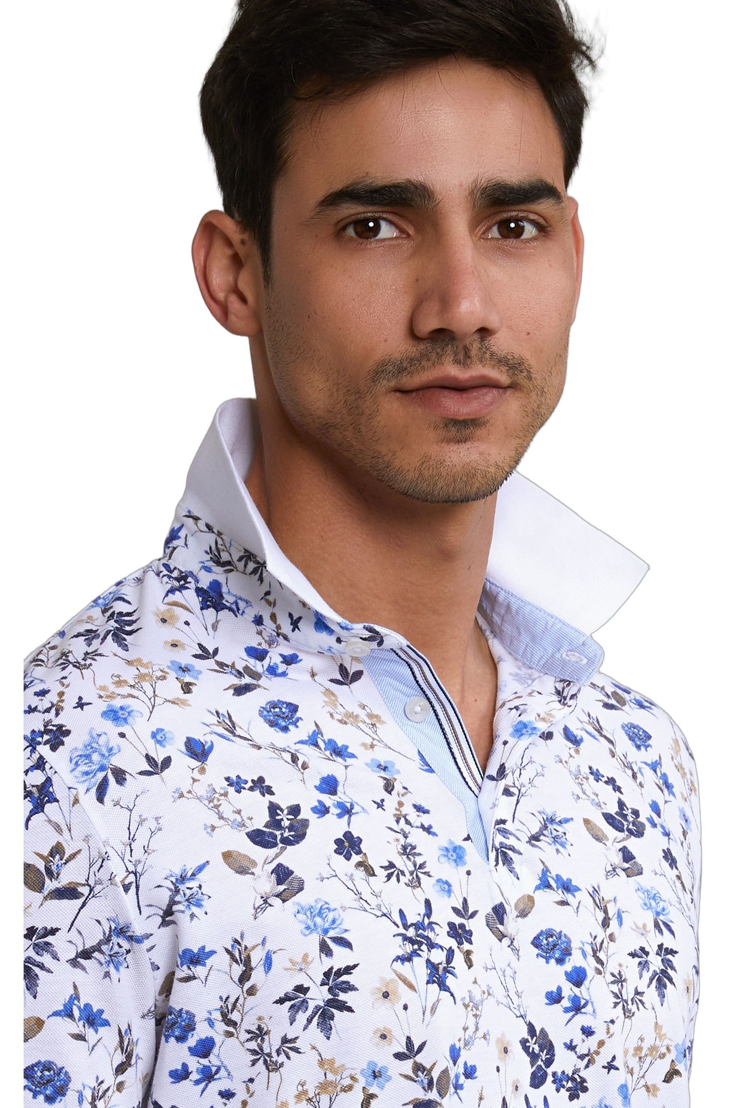 CUSTOM FIT COTTON-LINEN FLORAL POLO WHITE 2