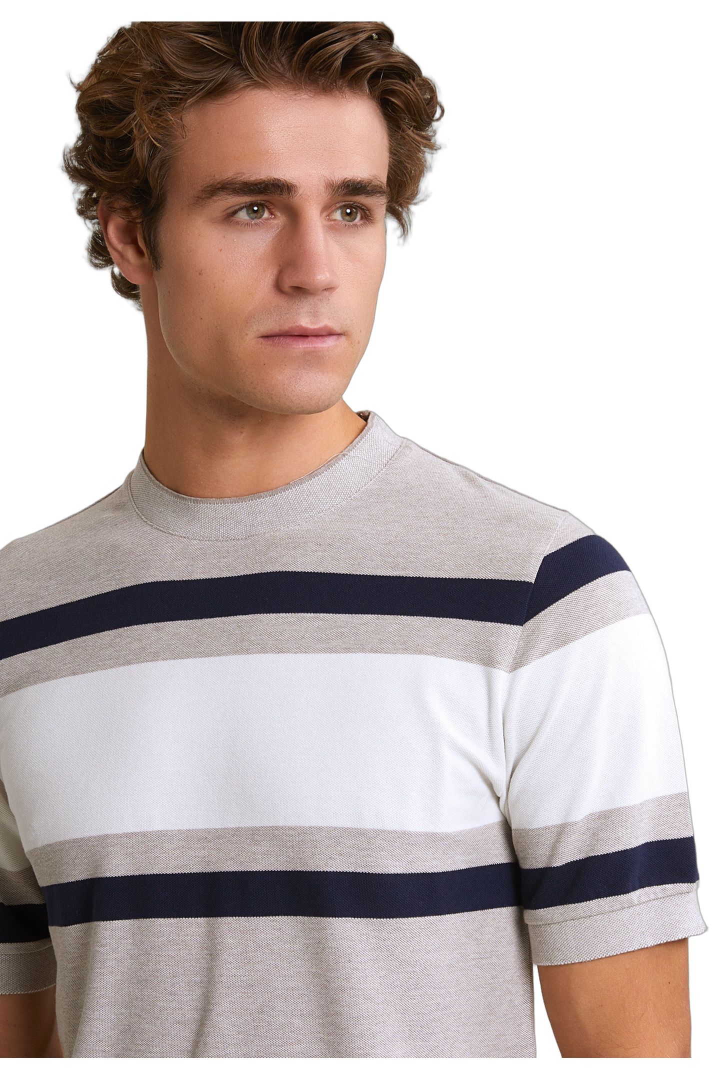 CUSTOM FIT SPORTY STRIPED T-SHIRT OLD WOOD MIX 4