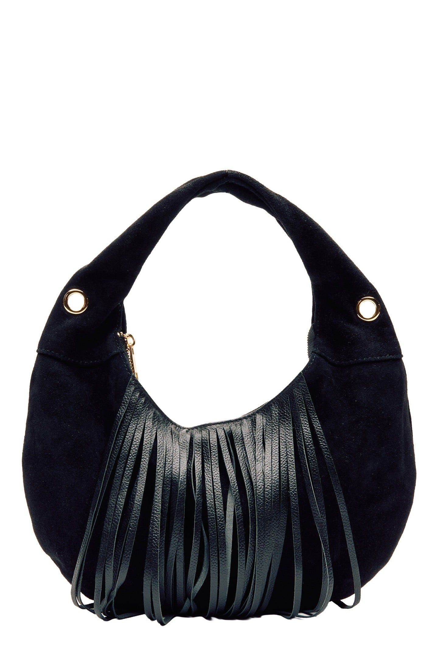 MINI GABI SUEDE FRINGE BLACK W. GOLD 1