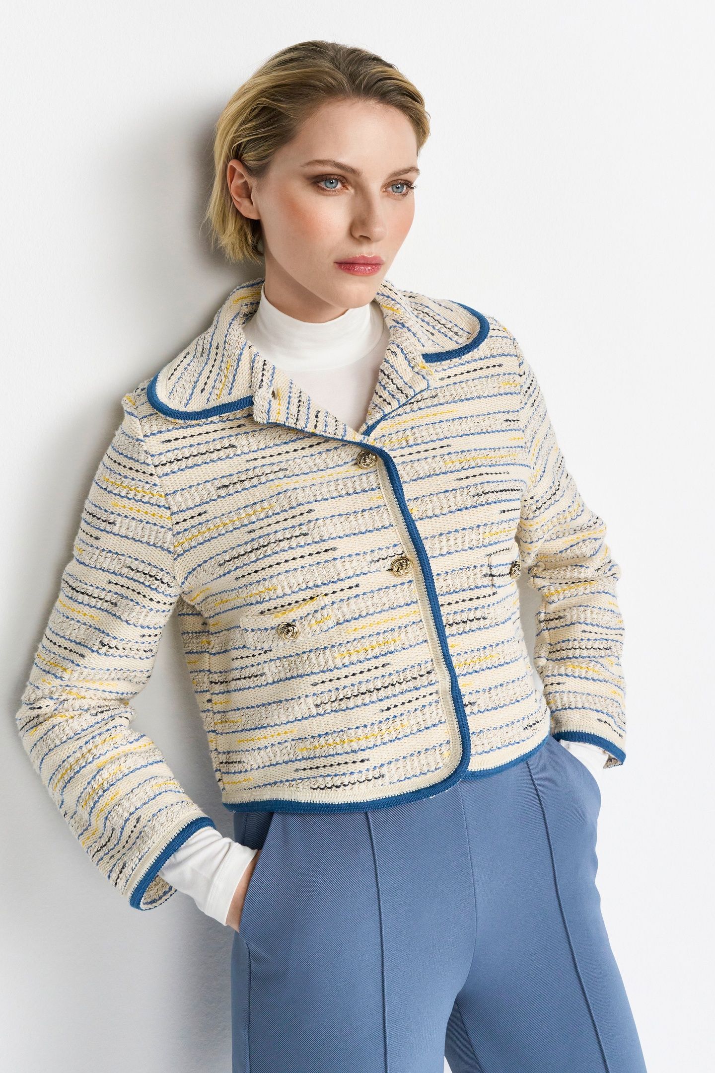 BOUCLÉ JACKET WITH TAPE VINTAGE BLUE 2