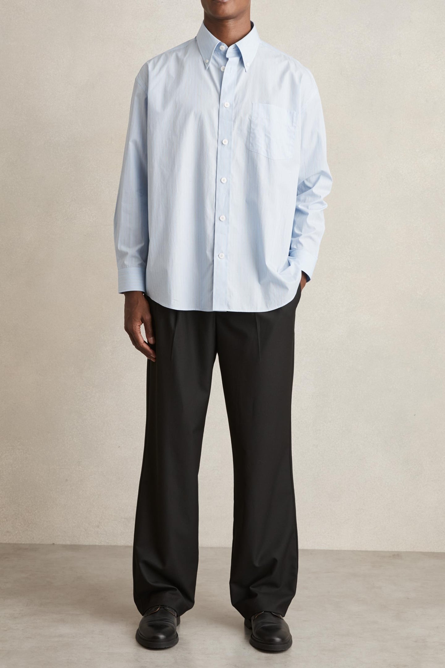 LS OVERSIZED STRIPE POPLIN SHIRT SOFT BLUE/WHITE 2