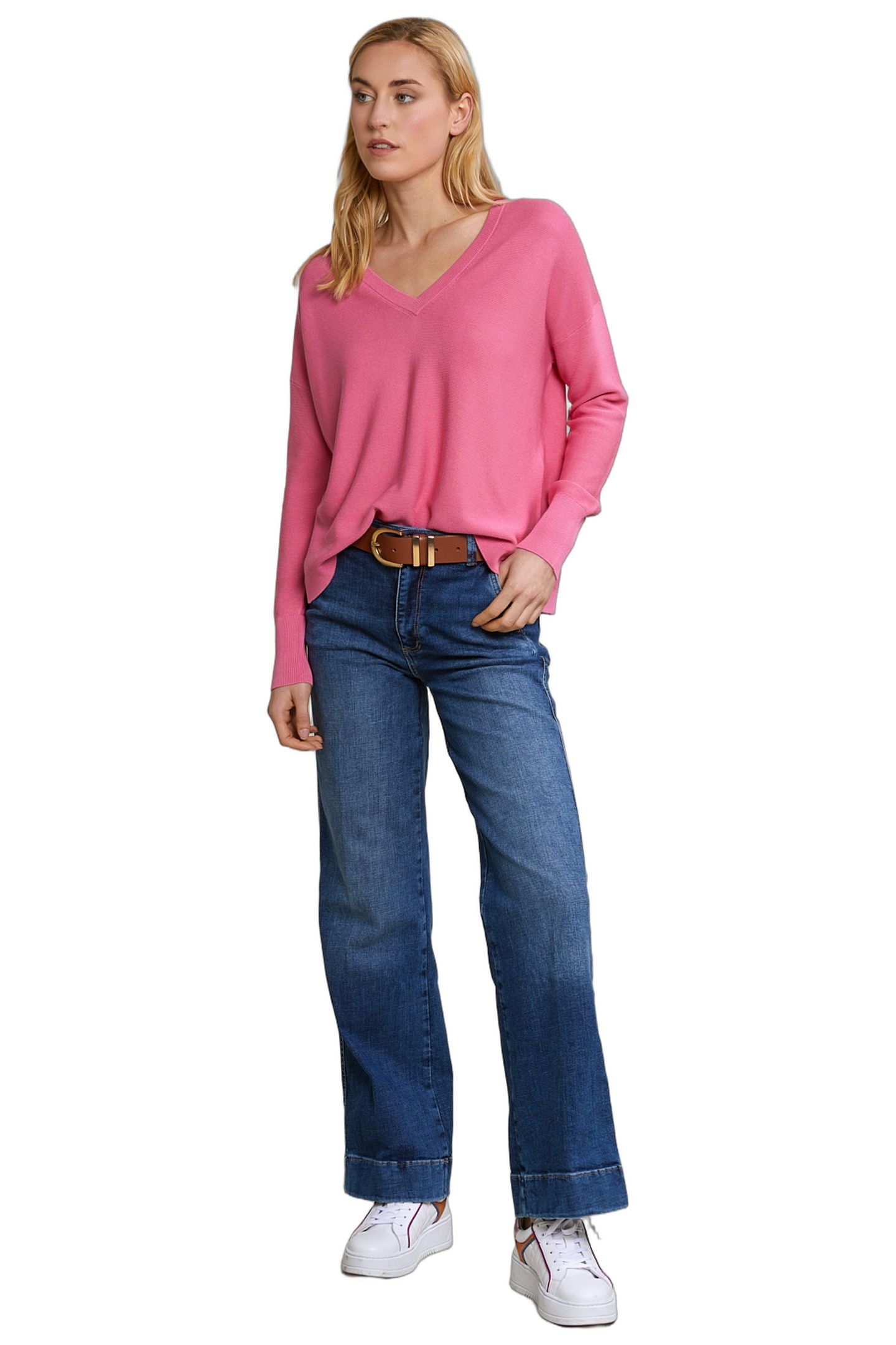 PINK BASIC V-NECK SWEATER LONG SLEEVES 2