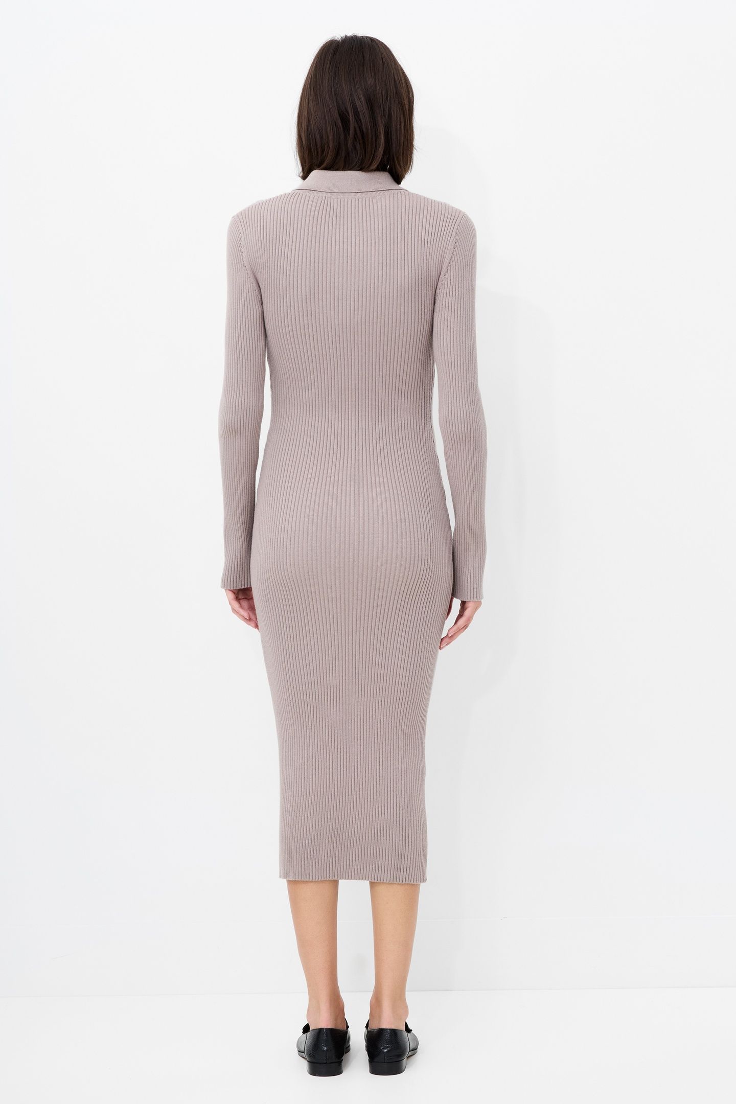 MARI L/S COLLARED MIDI DRESS TAUPE NEUTRAL 3