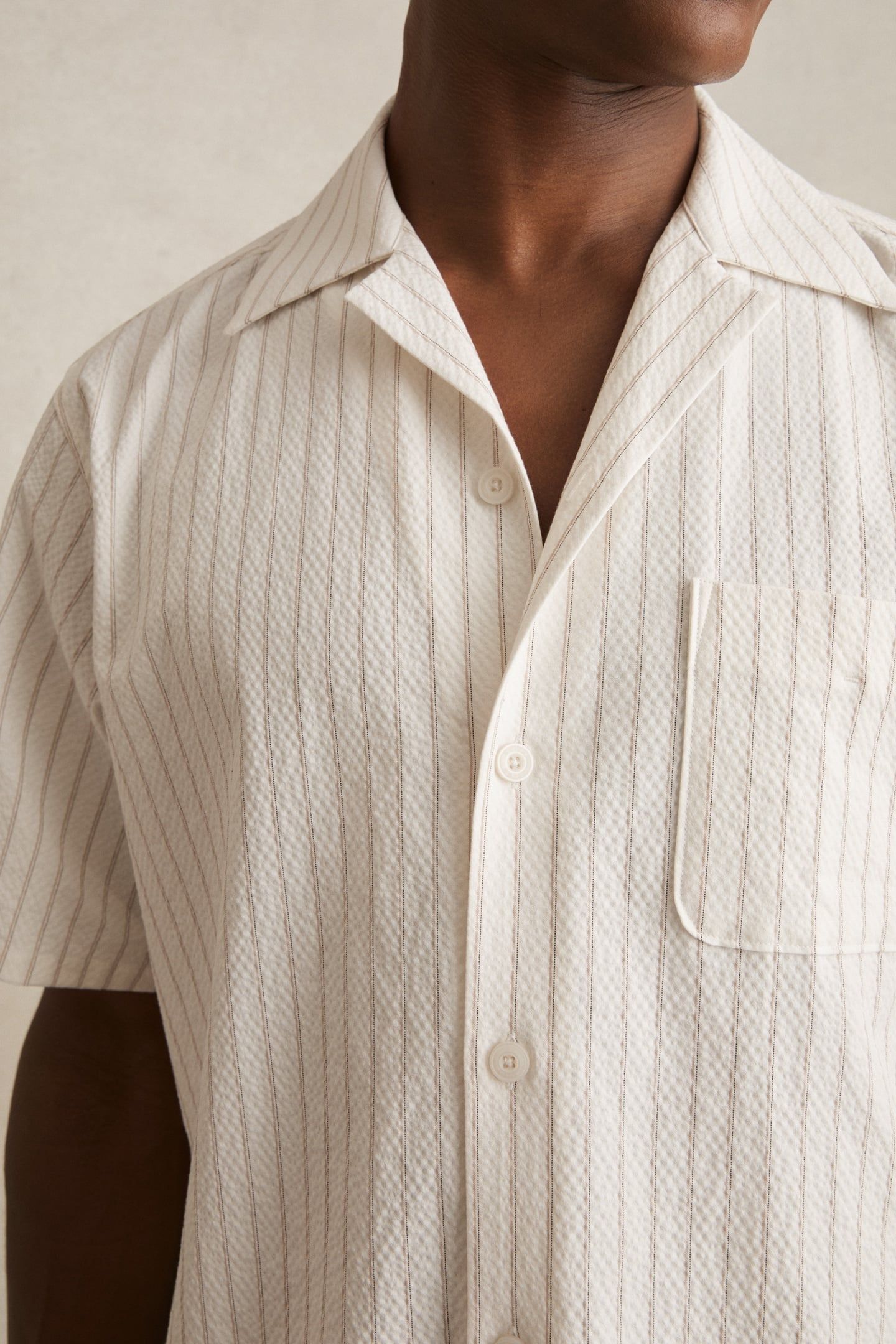 SS SEERSUCKER STRIPE CUBAN SHIRT WHITE TAUPE BROWN 5