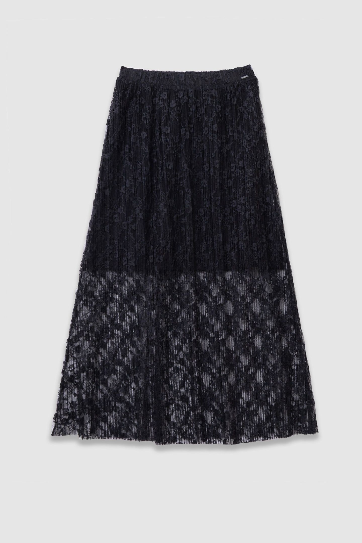 LONG BLACK PLEATED LACE SKIRT 1