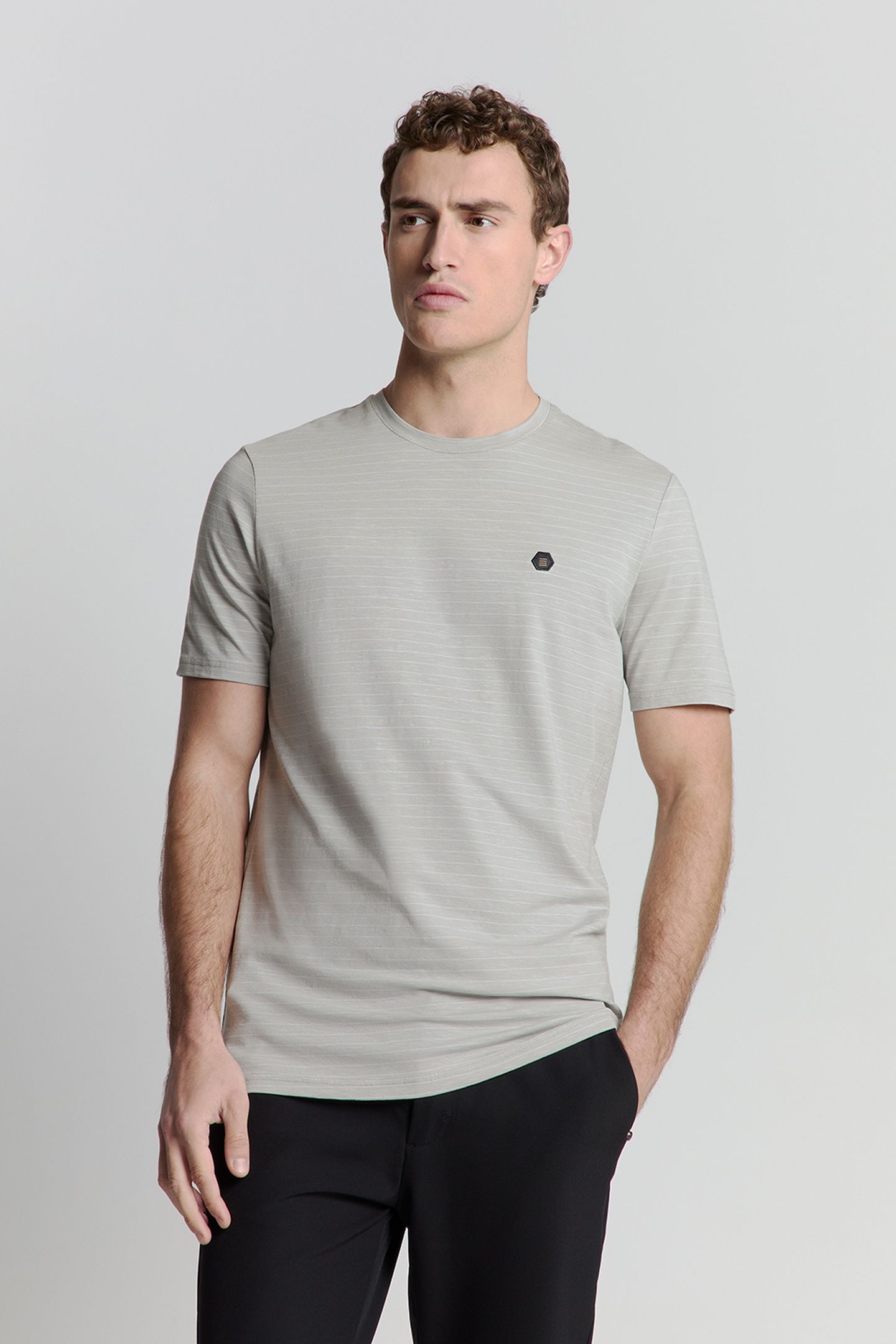 T-SHIRT CREWNECK SMALL PIN STRIPE MID GREY 1