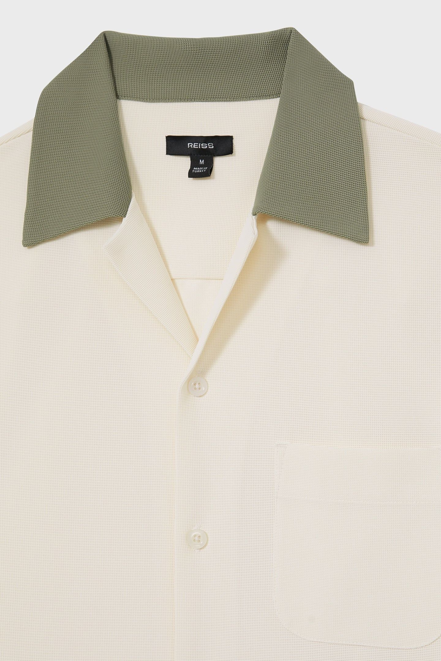 SS TEXTURED COLOUR BLOCK CUBAN SHIRT OFF WHITE/SAGE 6