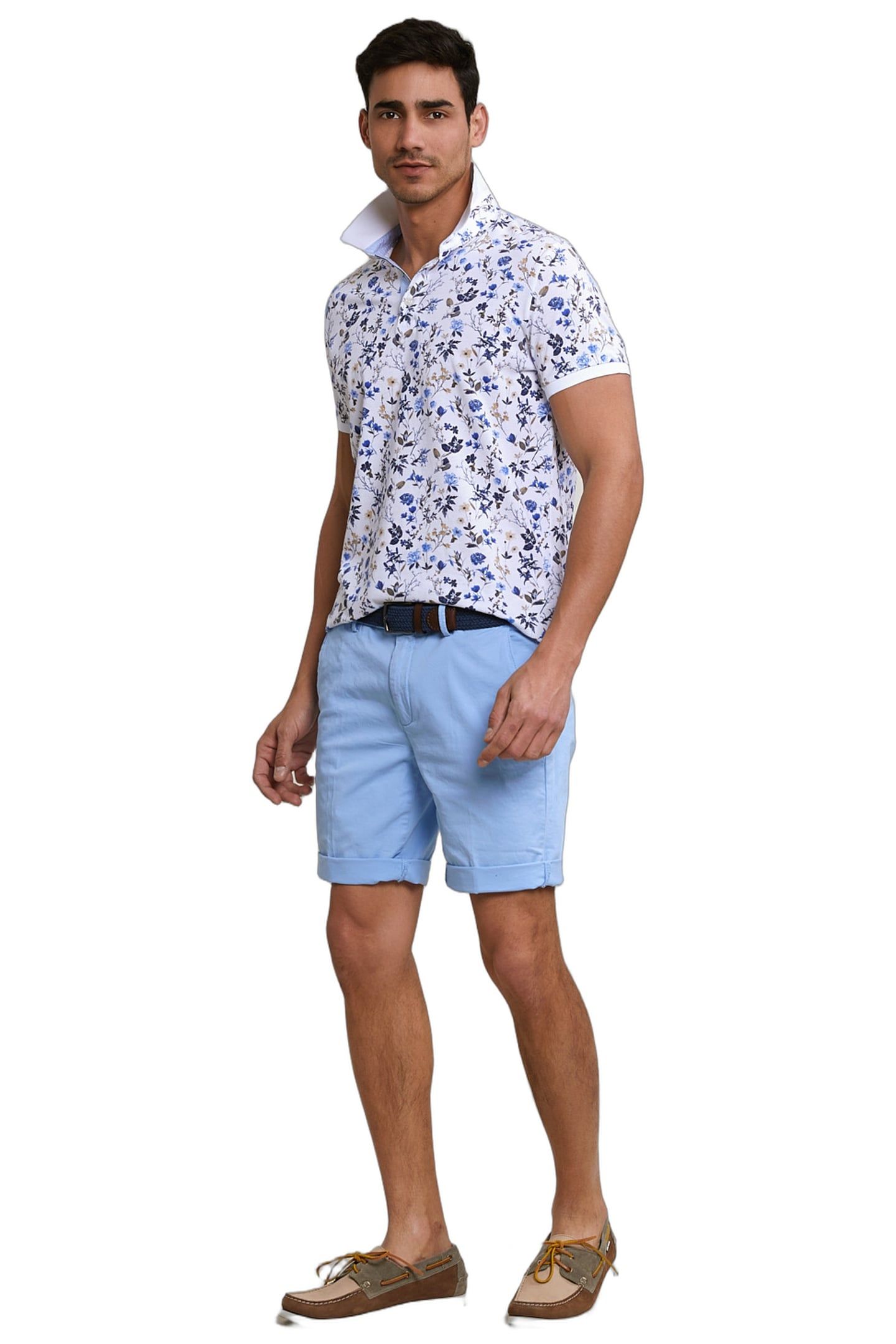 CUSTOM FIT COTTON-LINEN FLORAL POLO WHITE 3