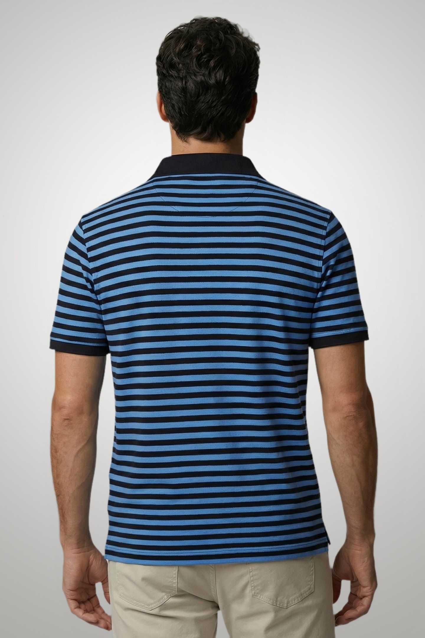 PIQUE STRIPE POLO MEDIUM BLUE 2