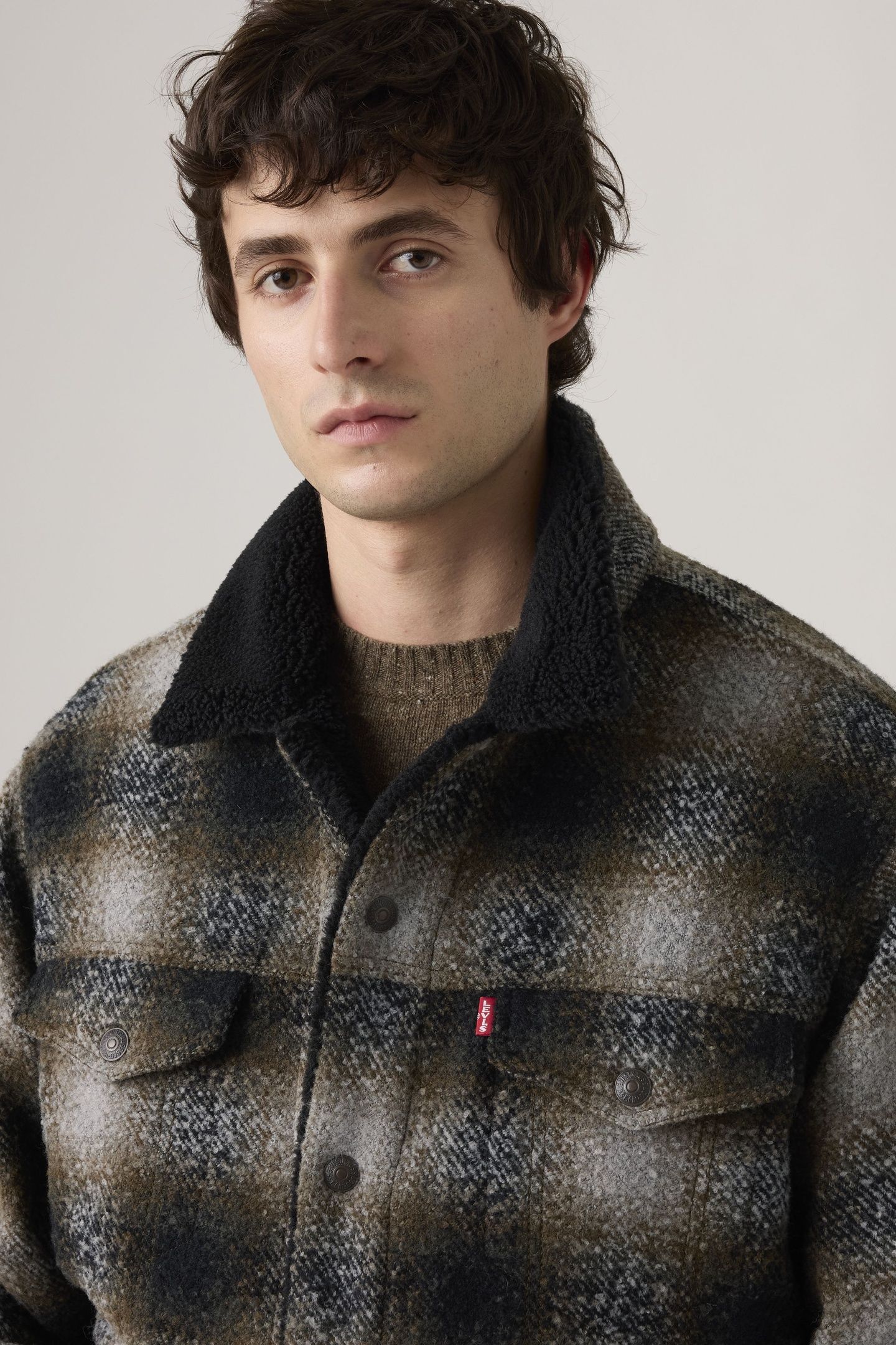 RELAXED FIT PLAID SHERPA TRUCKER JACKET 5