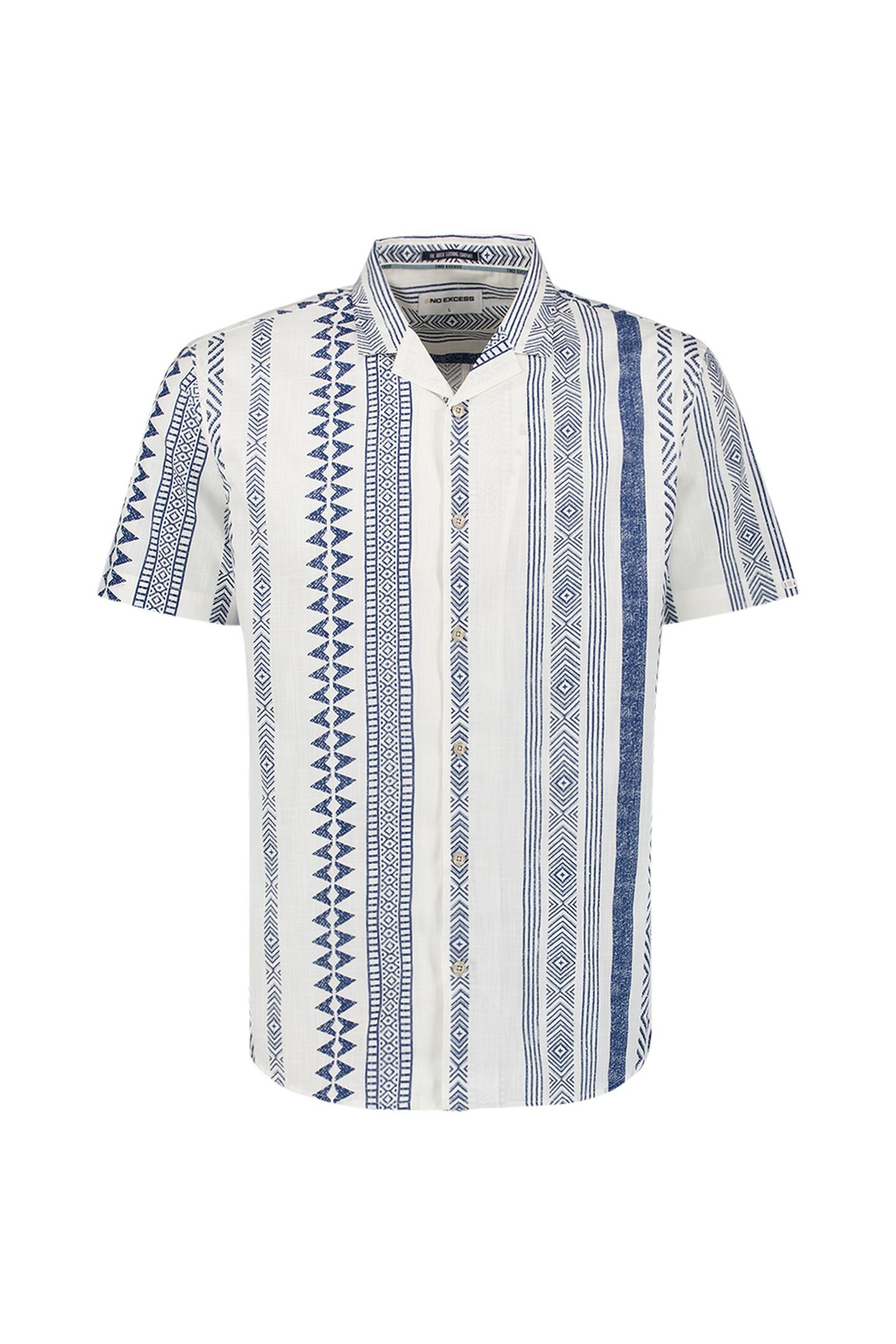 SHIRT SHORT SLEEVE REVERS COLLAR SLUB ALLOVER PRINTED INDIGO 3