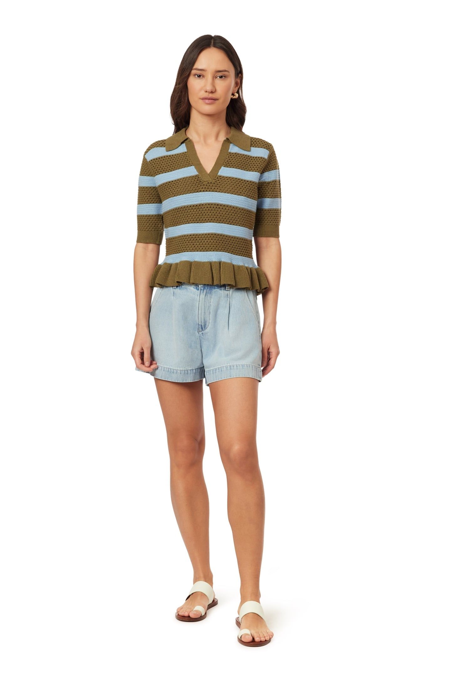 POINTELLE PEPLUM TEE GREEN MOSS/CERULEAN 3