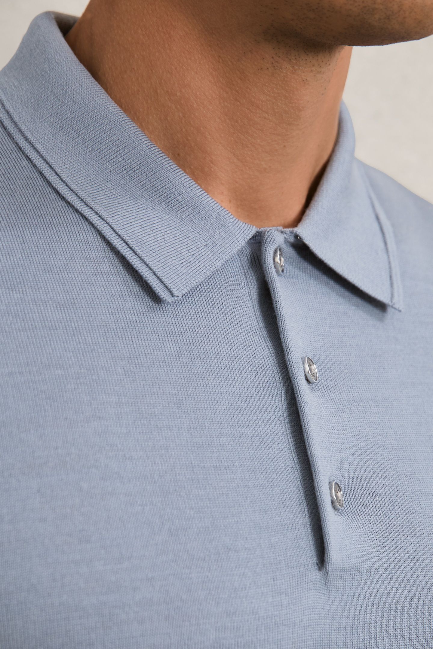 LS HALF BUTTON MERINO WOOL POLO STEEL BLUE 6