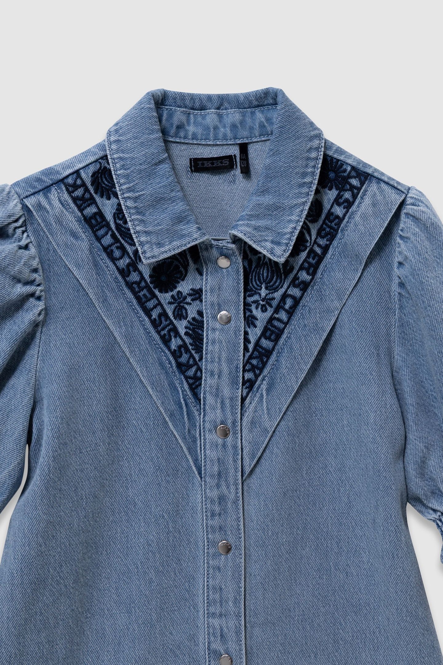 BLUE DENIM DRESS WITH EMBROIDERY FRONT PANEL 3