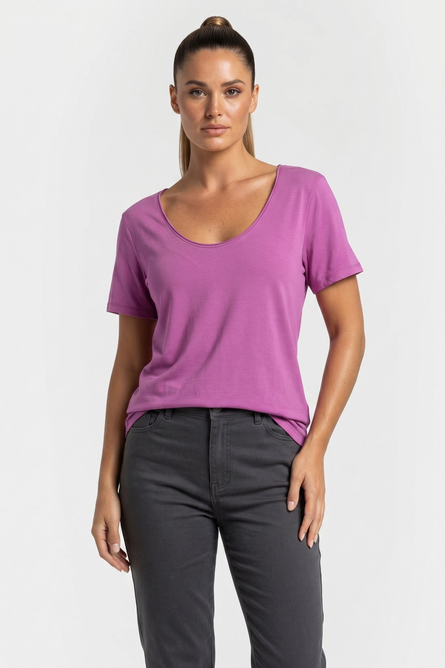 U-NECK TOP FINE VISCOSE CYCLAAM 1