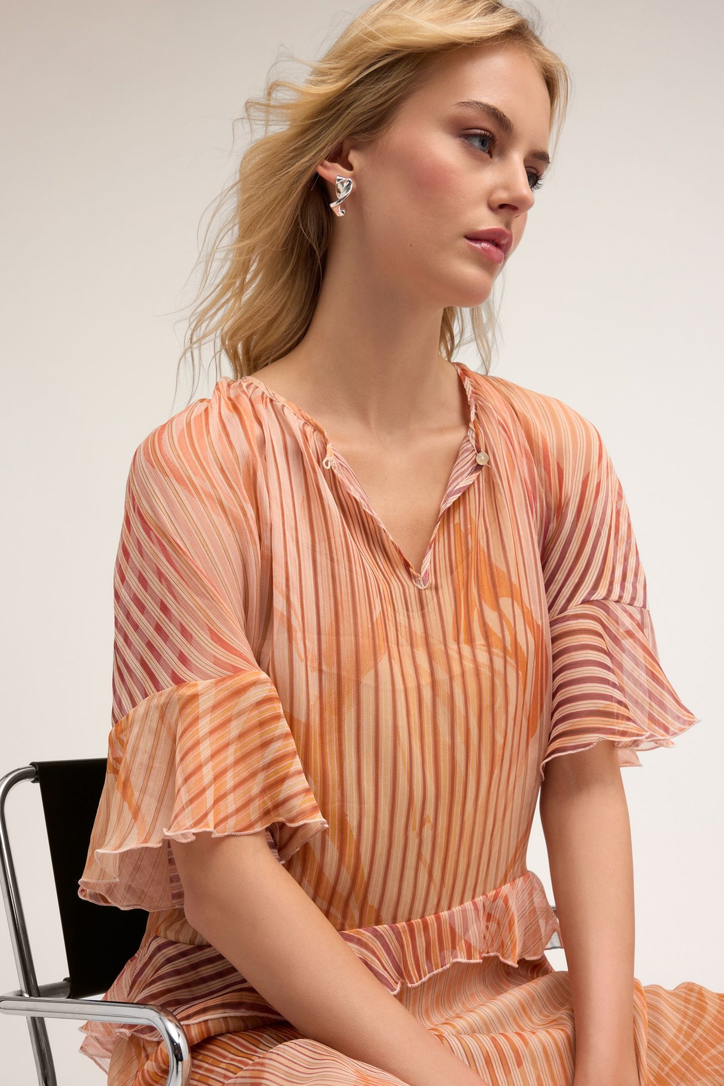 FLARED PATTERNED DRESS WITH FLOUNCES PINK 4