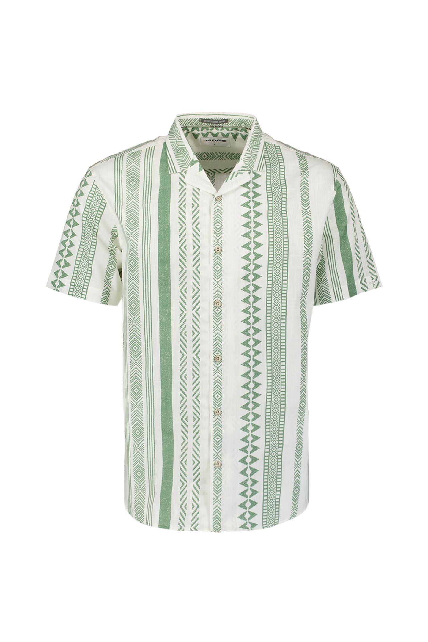 SHIRT SHORT SLEEVE REVERS COLLAR SLUB ALLOVER PRINTED GREEN 3