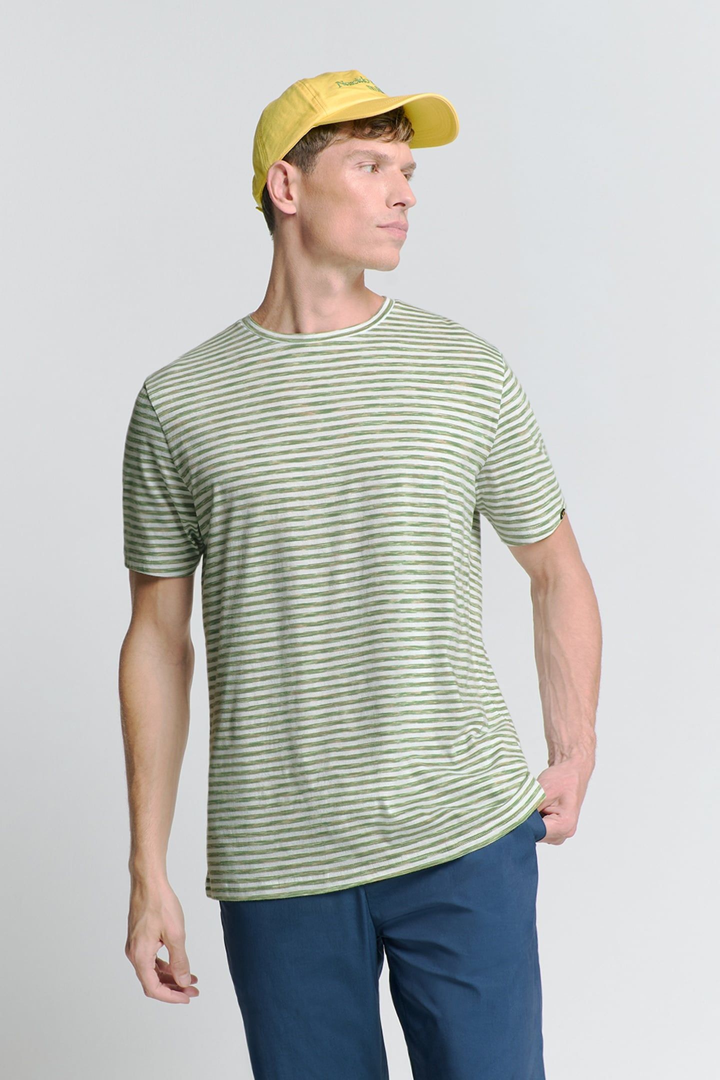 T-SHIRT CREWNECK MULTI COLOURED MELANGE STRIPES GREEN 1