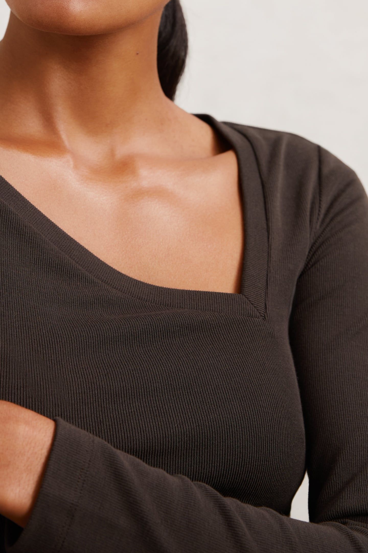 ASYMMETRIC NECK LONG SLEEVE TOP CHOCOLATE BROWN 6