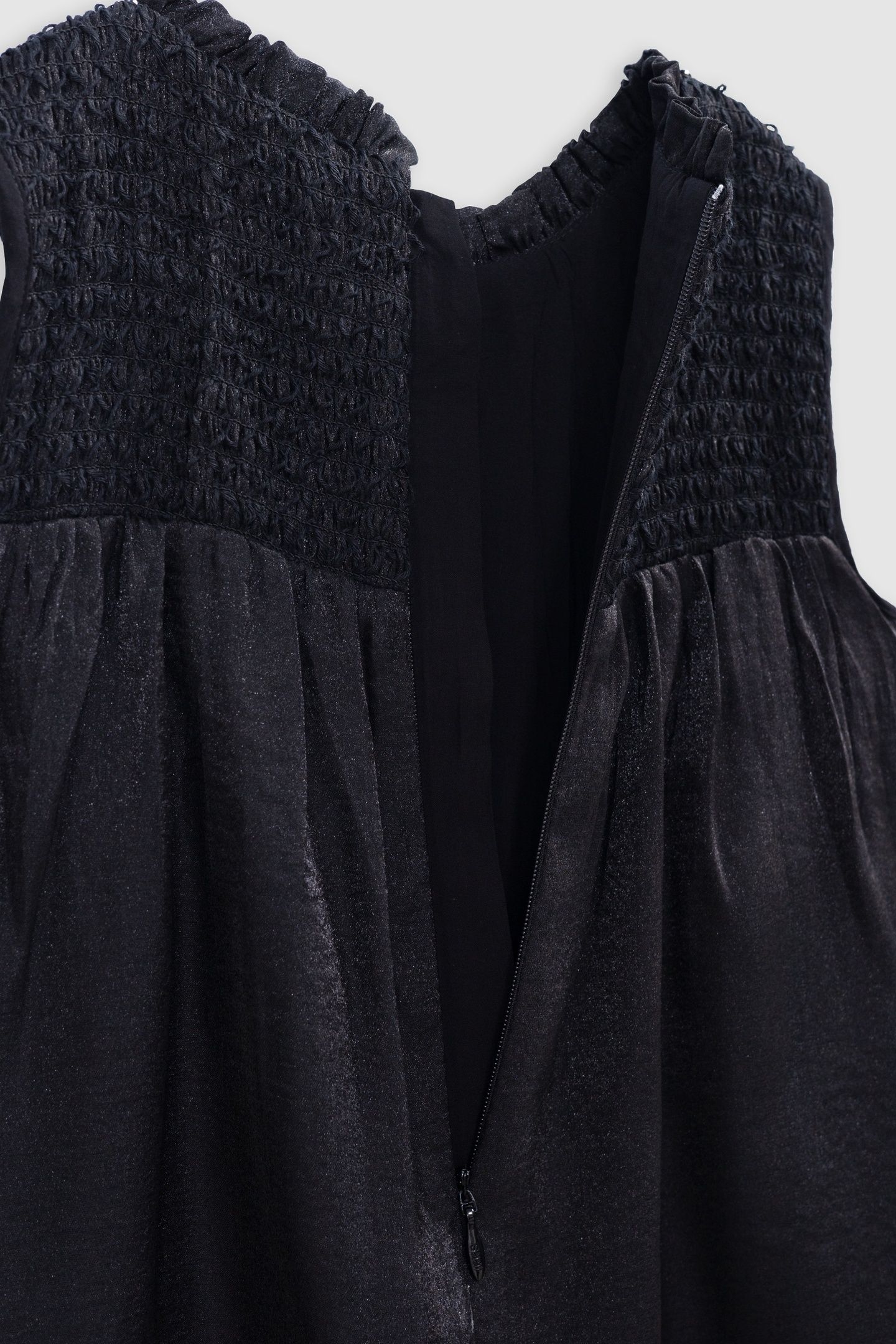 BLACK SATIN DRESS WITH SMOCKED PANEL 3