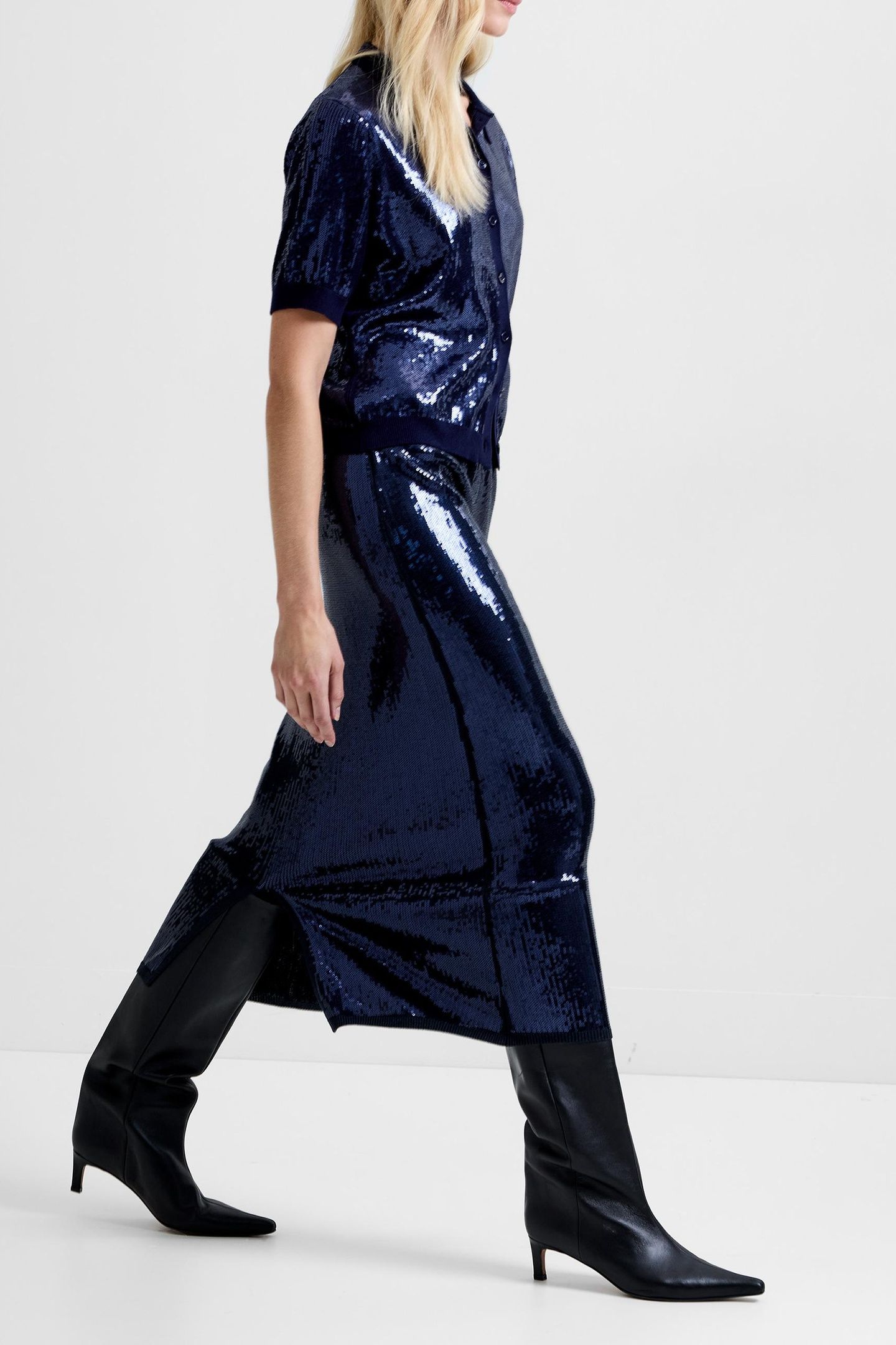 HANNAH SEQUIN MIDI SKIRT NAVY 4