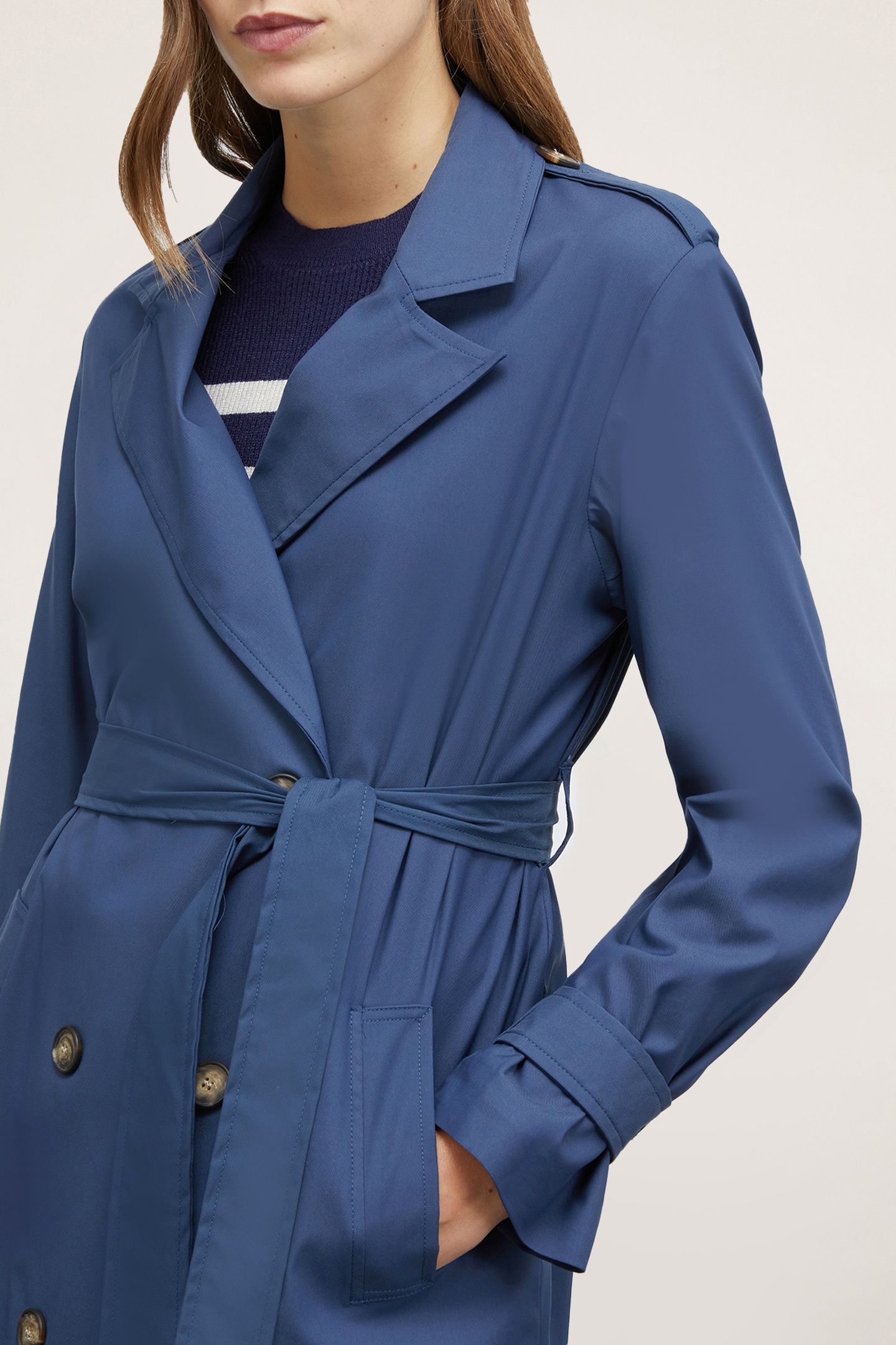 SHORT DOUBLE-BREASTED TRENCH COAT BLUE 4