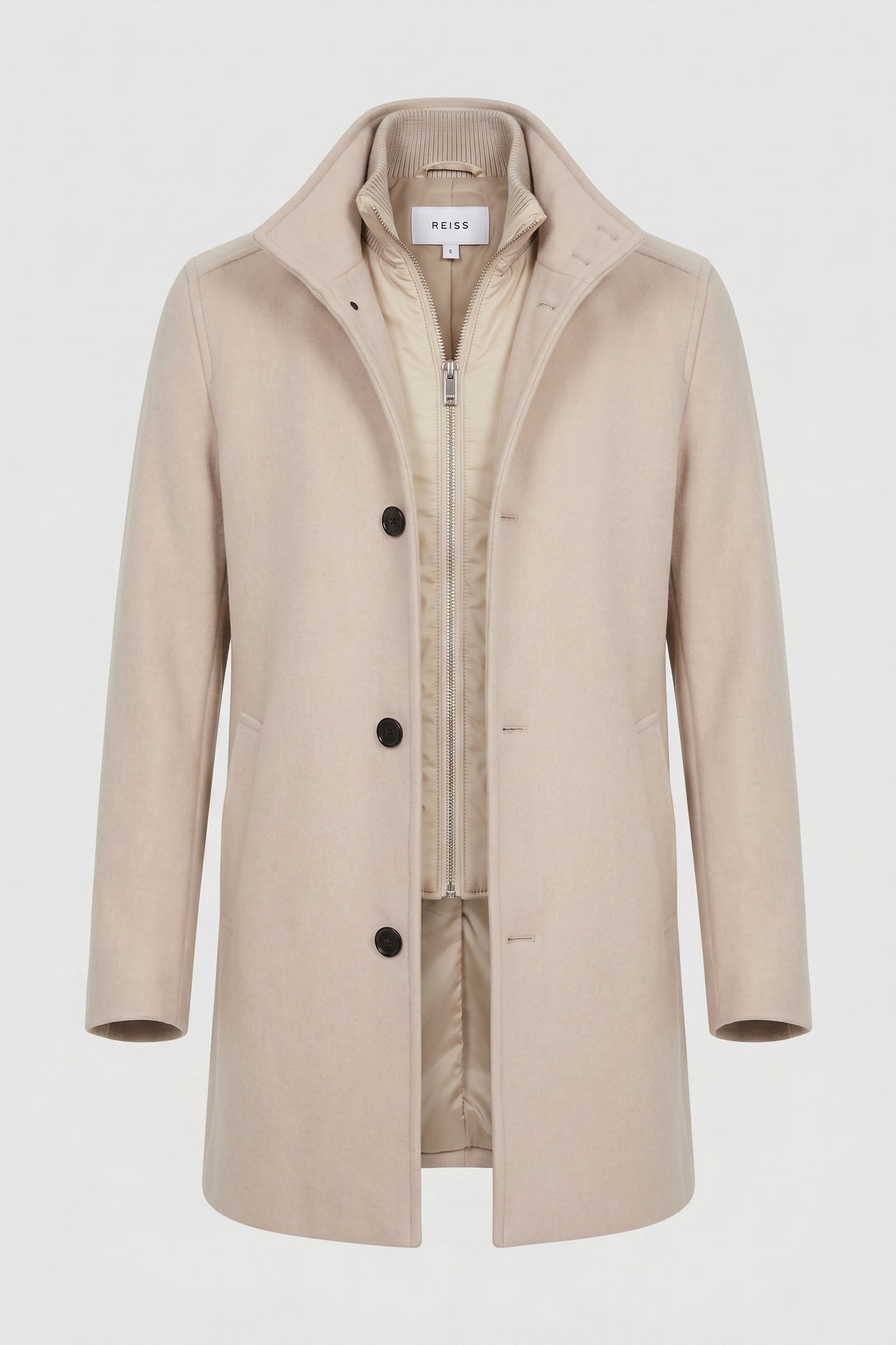 WOOL OVERCOAT WITH NYLON INSERT STONE 3