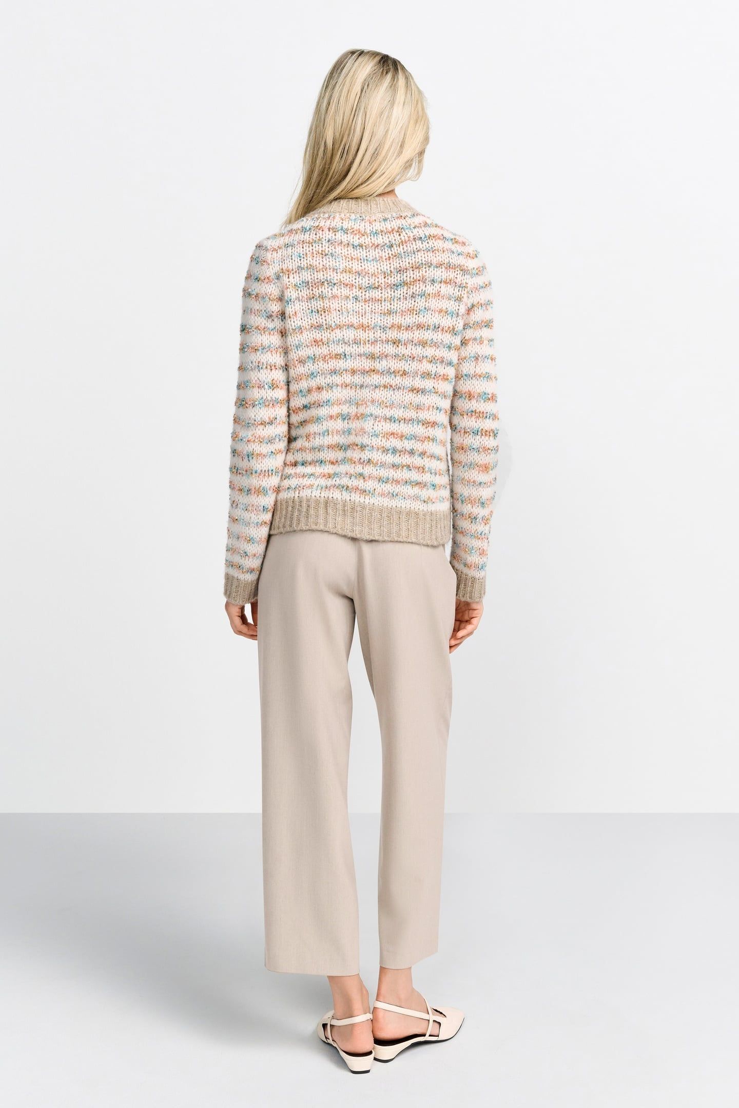 CREW-NECK CARDIGAN STRIPE CAFFEE LATTE 3