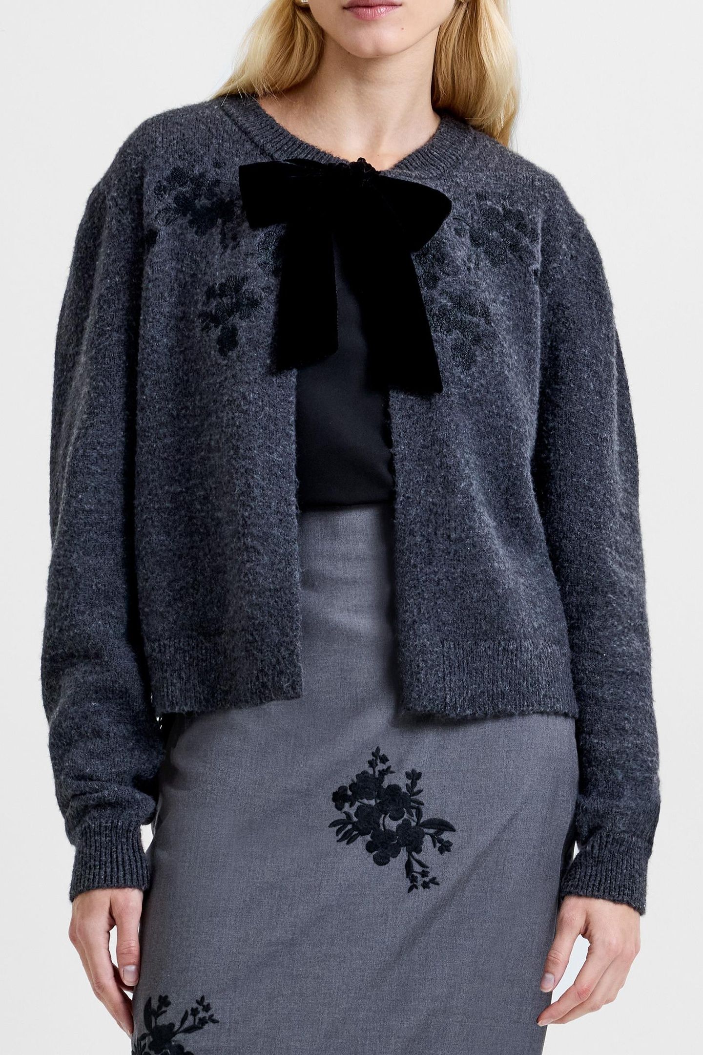 IRMA FRONT BOW CARDIGAN CHARCOAL GREY BLACK 1