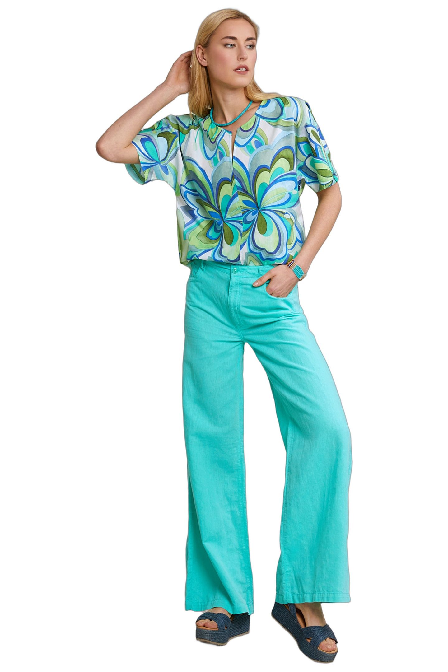 BLUE LINEN-COTTON PANTS 1