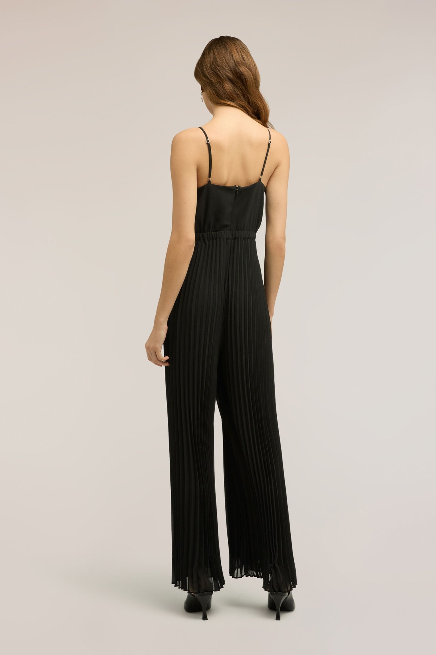 LONG PLEATED GEORGETTE JUMPSUIT BLACK 2