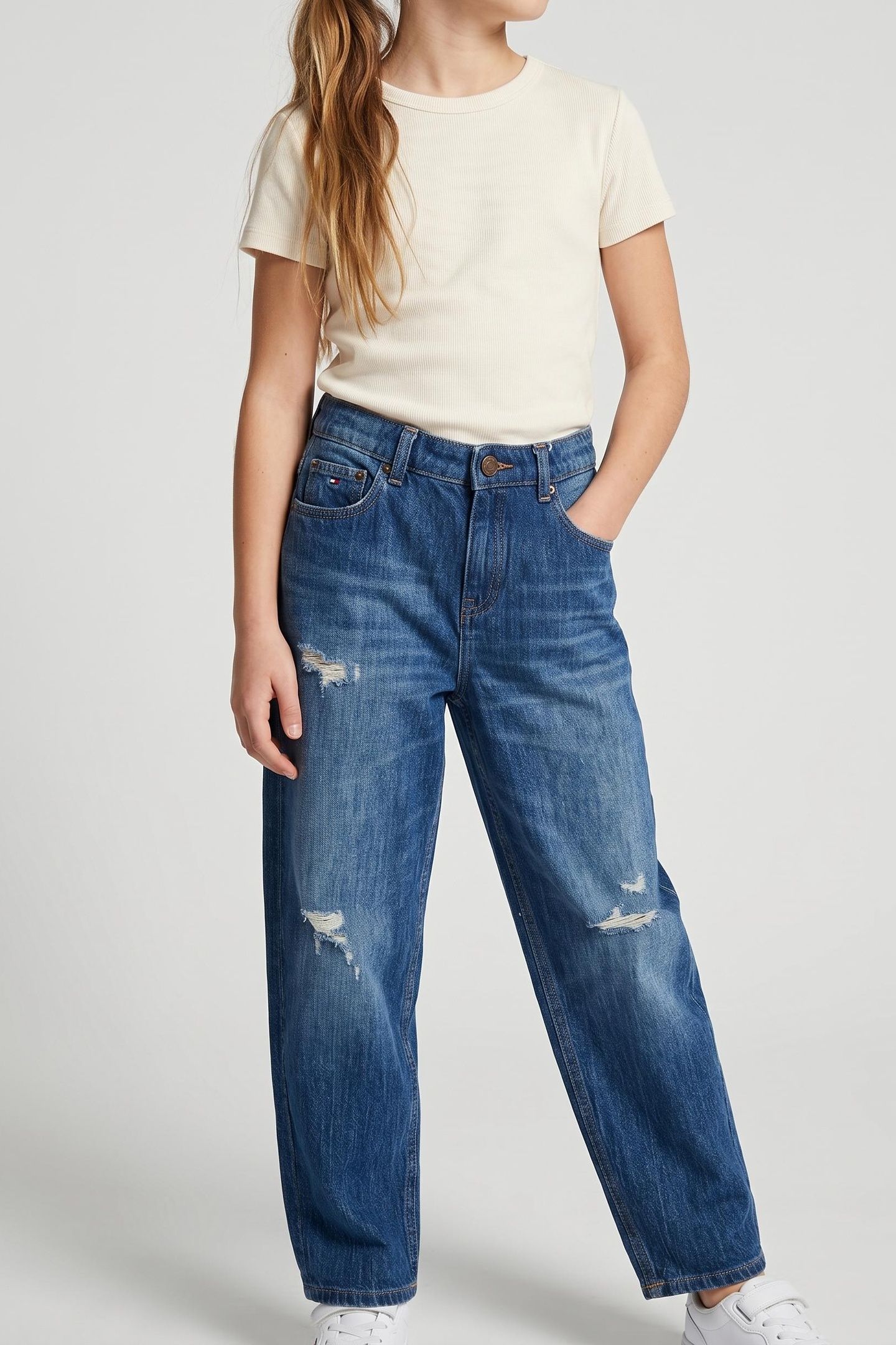 GIRLS BARREL JEANS DENIM DARK 1