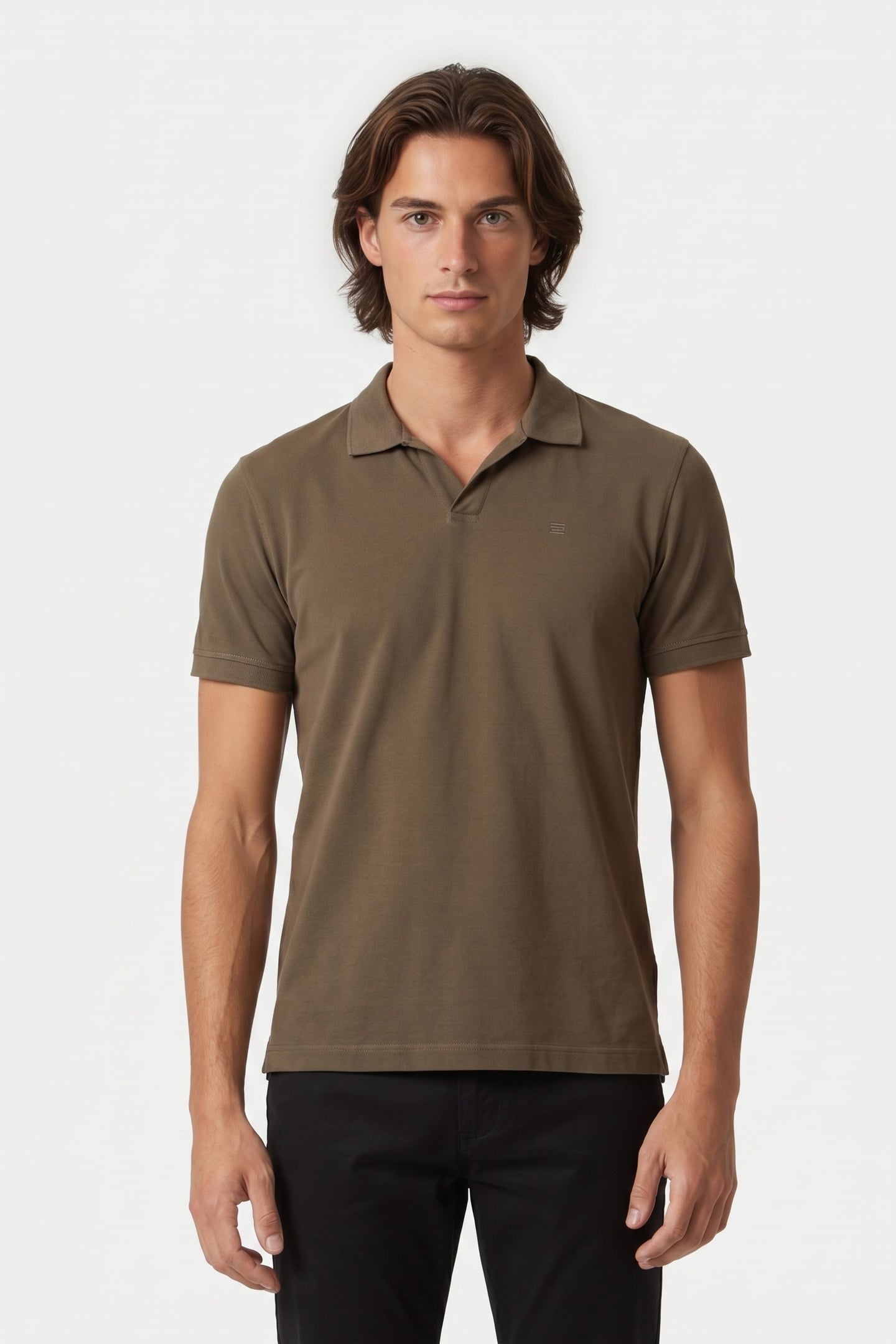 POLO V SOLID STRETCH DARK MOSS 1