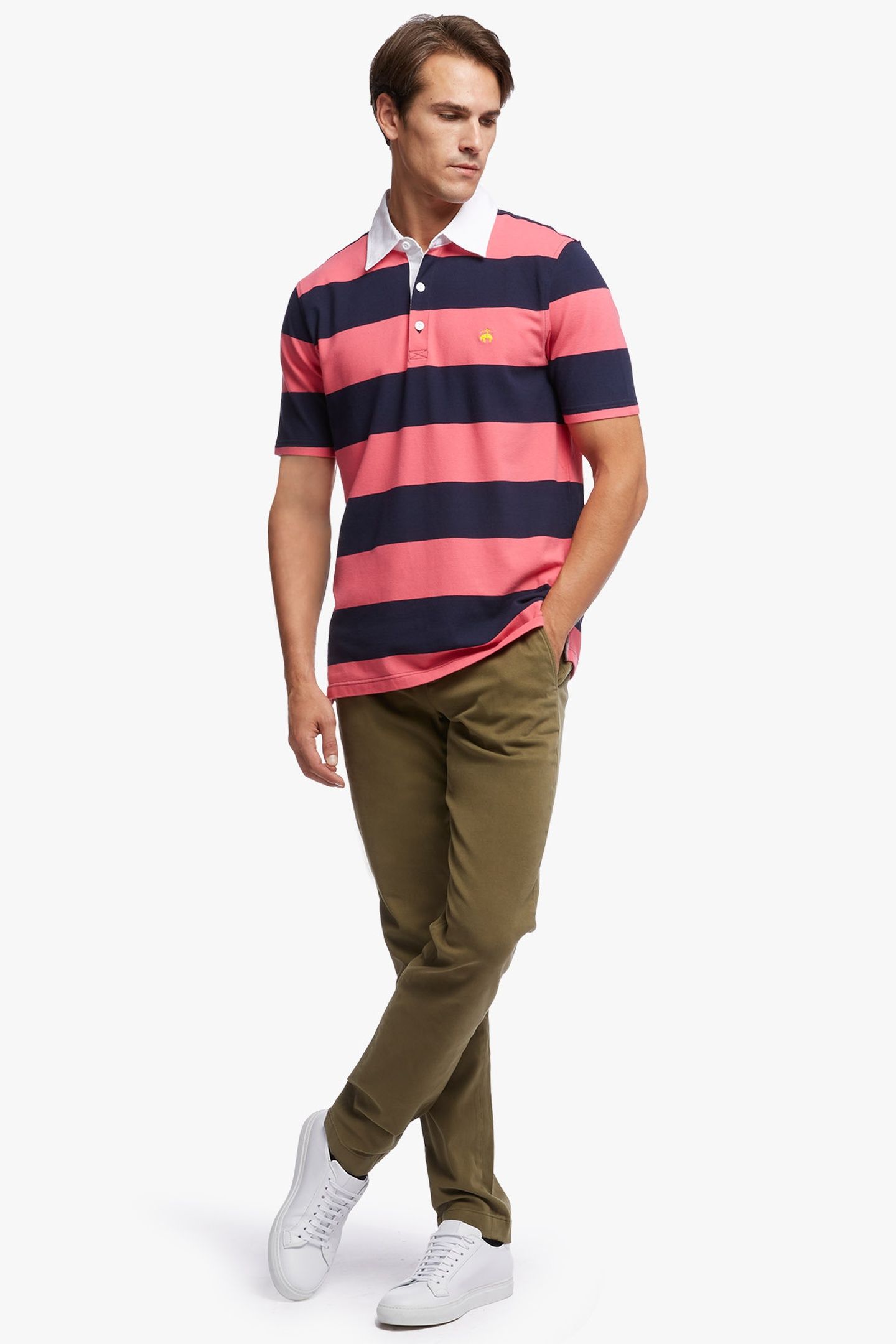 SLIM-FIT RUGBY STRIPE STRETCH PIQUE POLO SHIRT DARK PINK 2