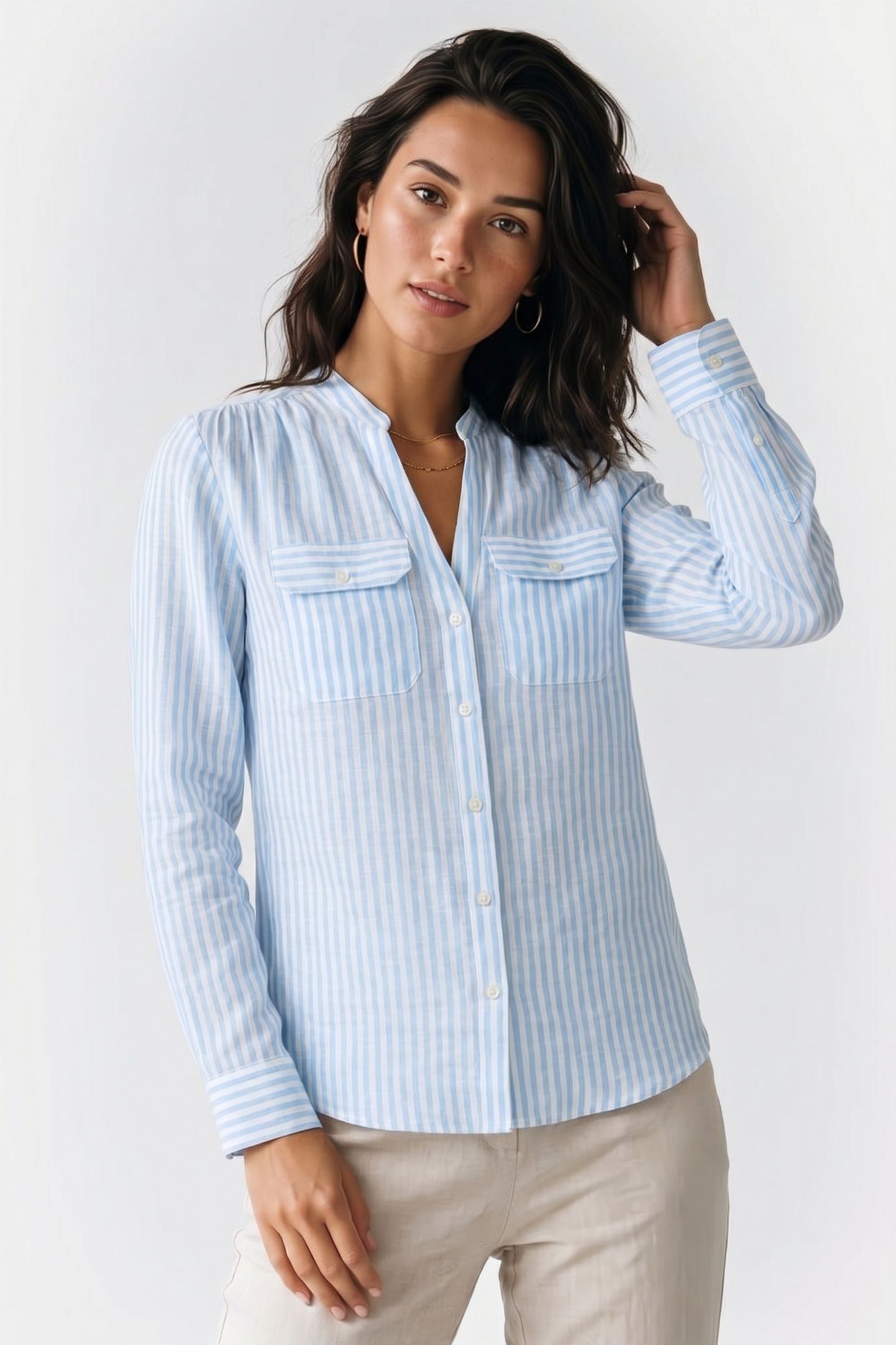 COREAN COLLAR SHIRT LINEN SKY BLUE 1