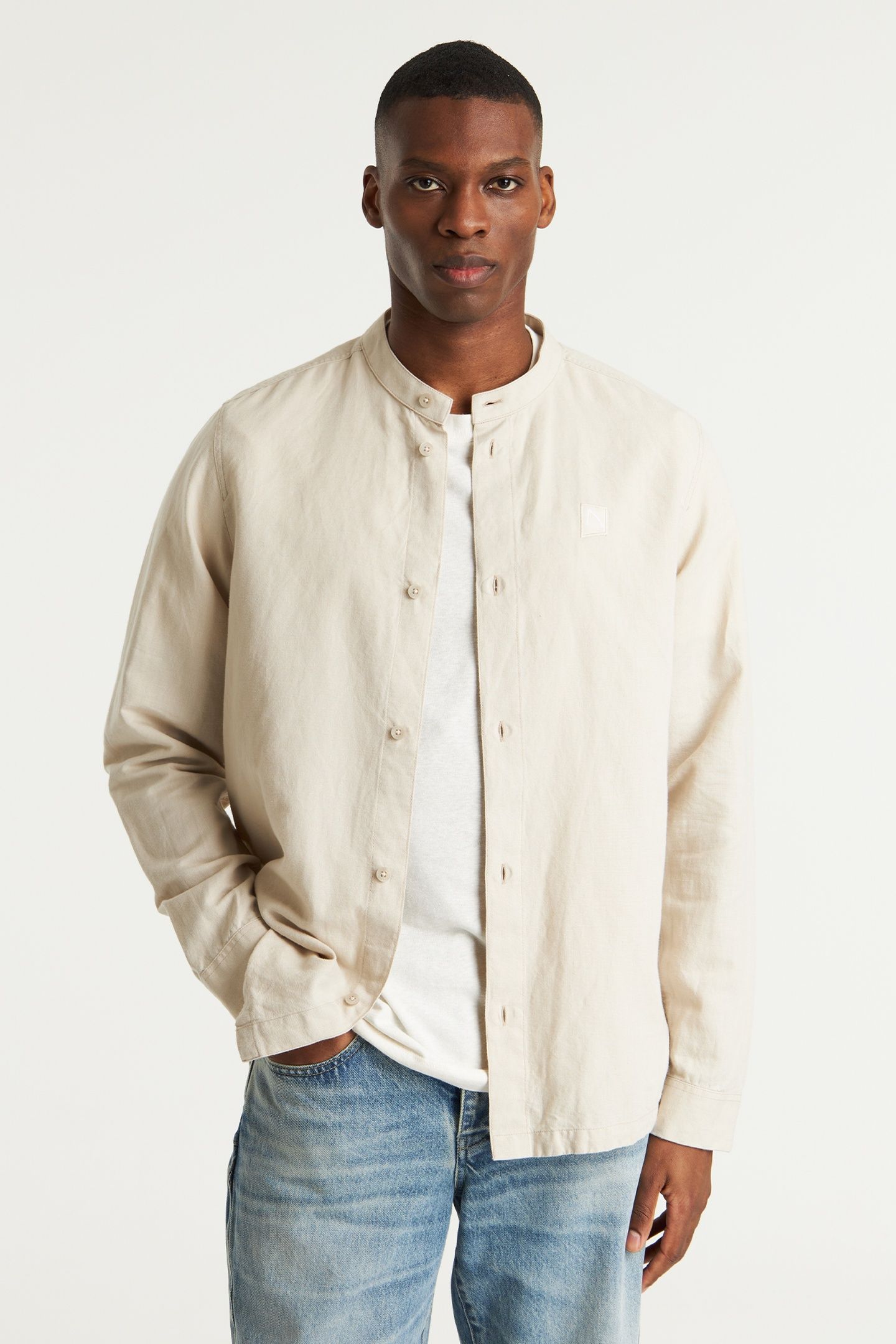 MAO LINEN SHIRT LONG SLEEVE SILVER LINING 1