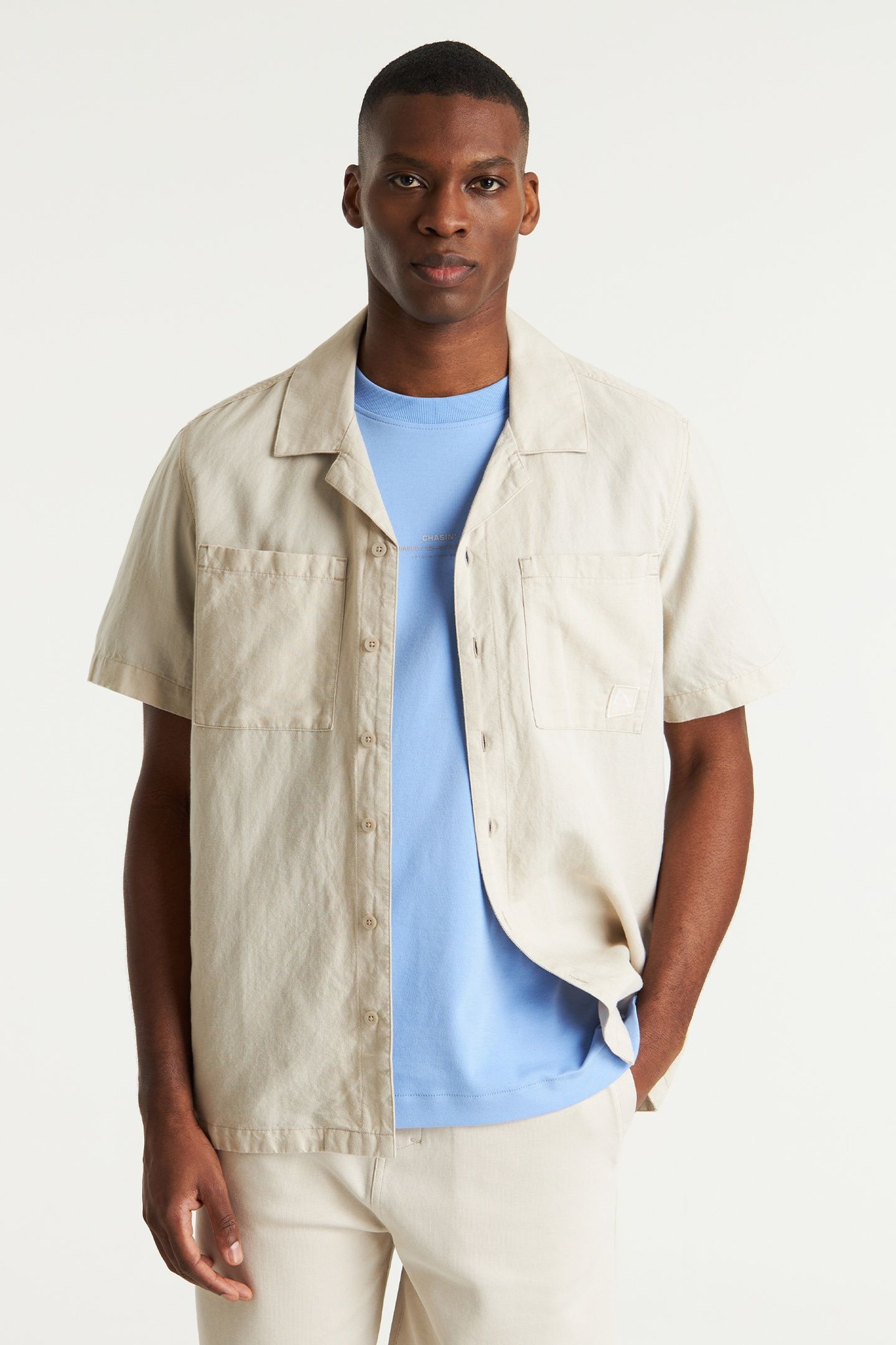 BIZZ LINEN SHIRT SHORT SLEEVE SILVER LINING 1