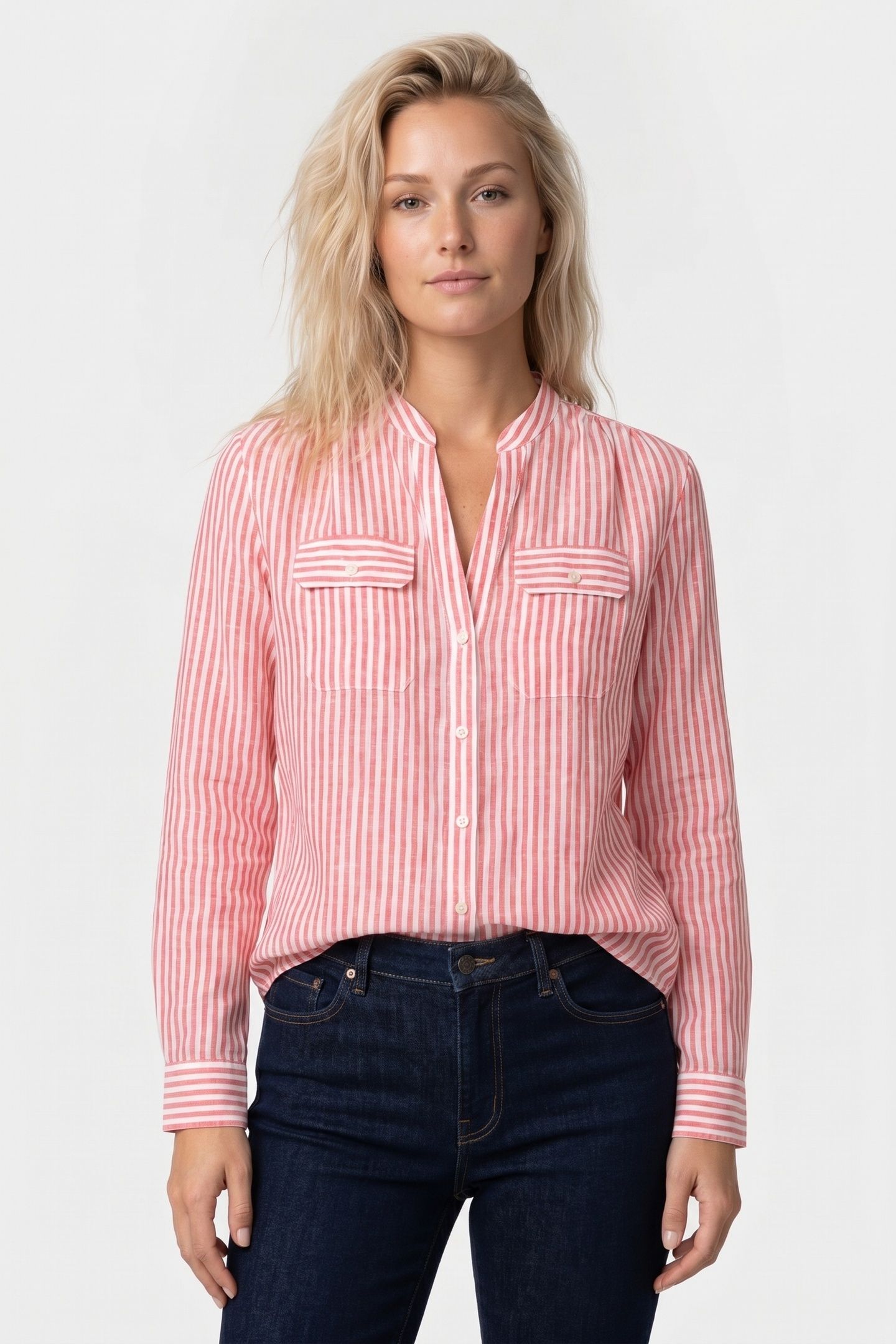 COREAN COLLAR SHIRT LINEN RED 1