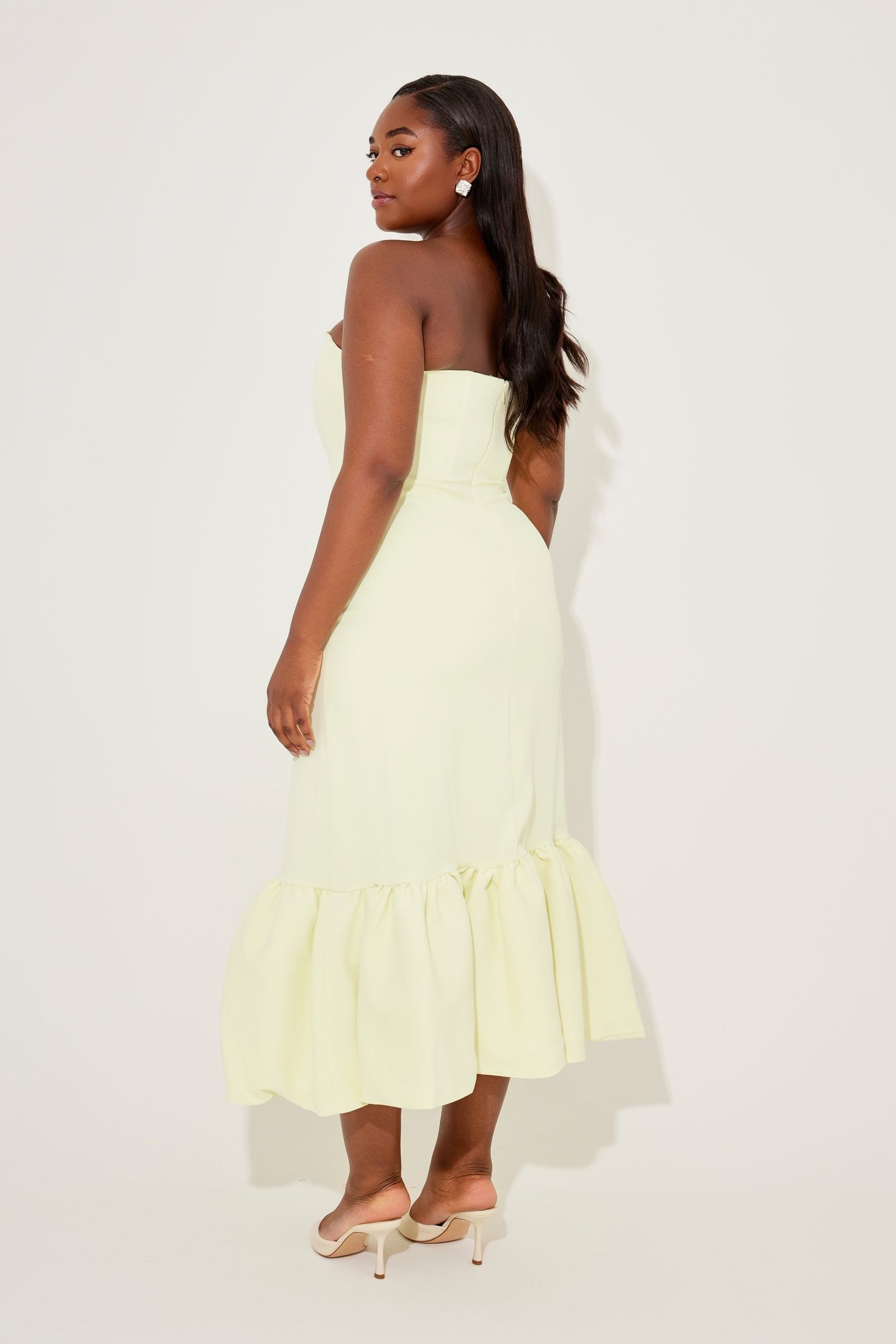 STRAPLESS PEPLUM MIDI DRESS LIME CREAM 2