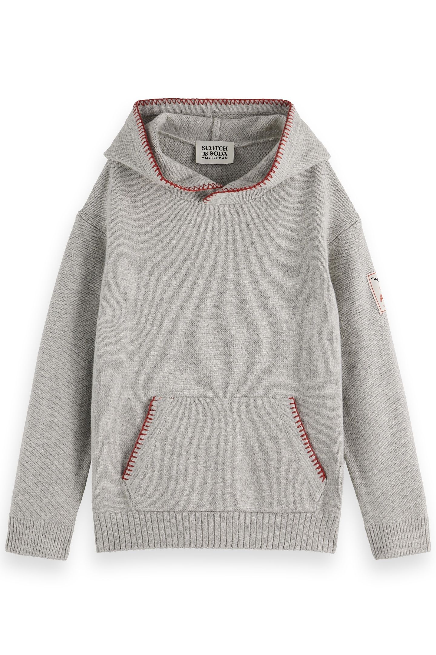 BOY RELAXED-FIT EMBROIDERED KNITTED HOODIE GREY MELANGE 1