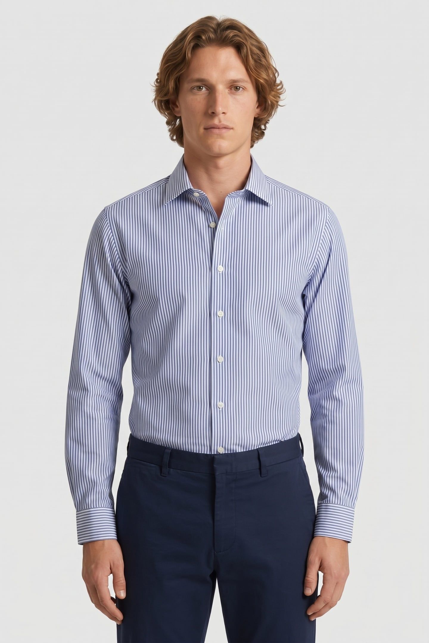NON-IRON SLIM FIT SHIRT WITH AINSLEY COLLAR NAVY 1