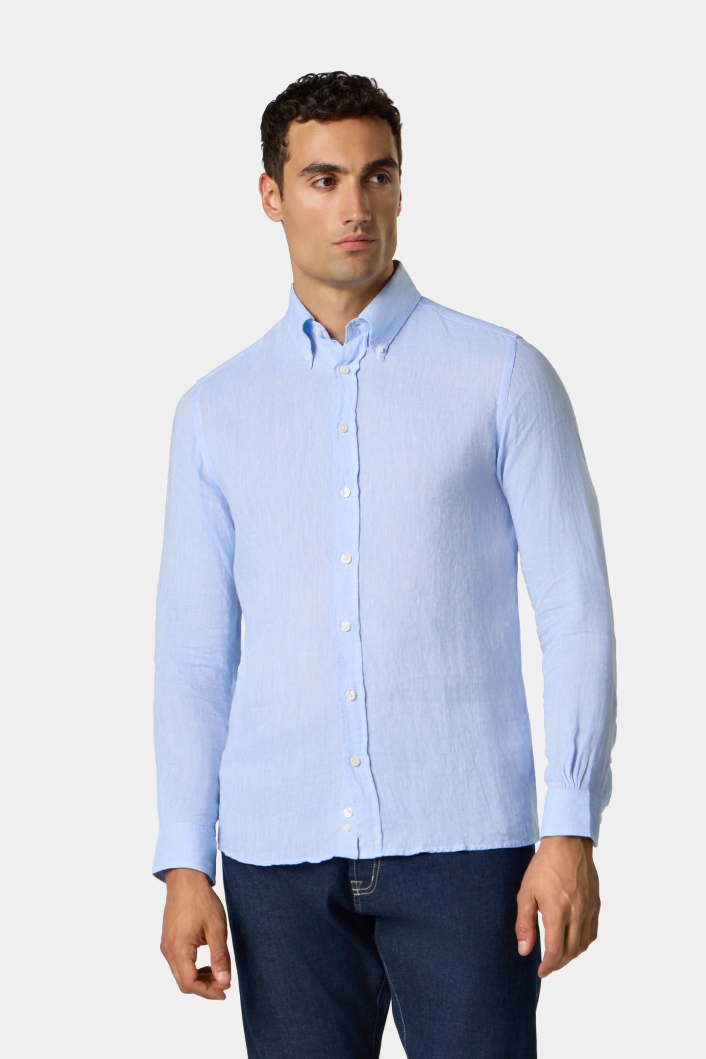 SLIM FIT LINEN BUTTON DOWN SHIRT LIGHT BLUE 1