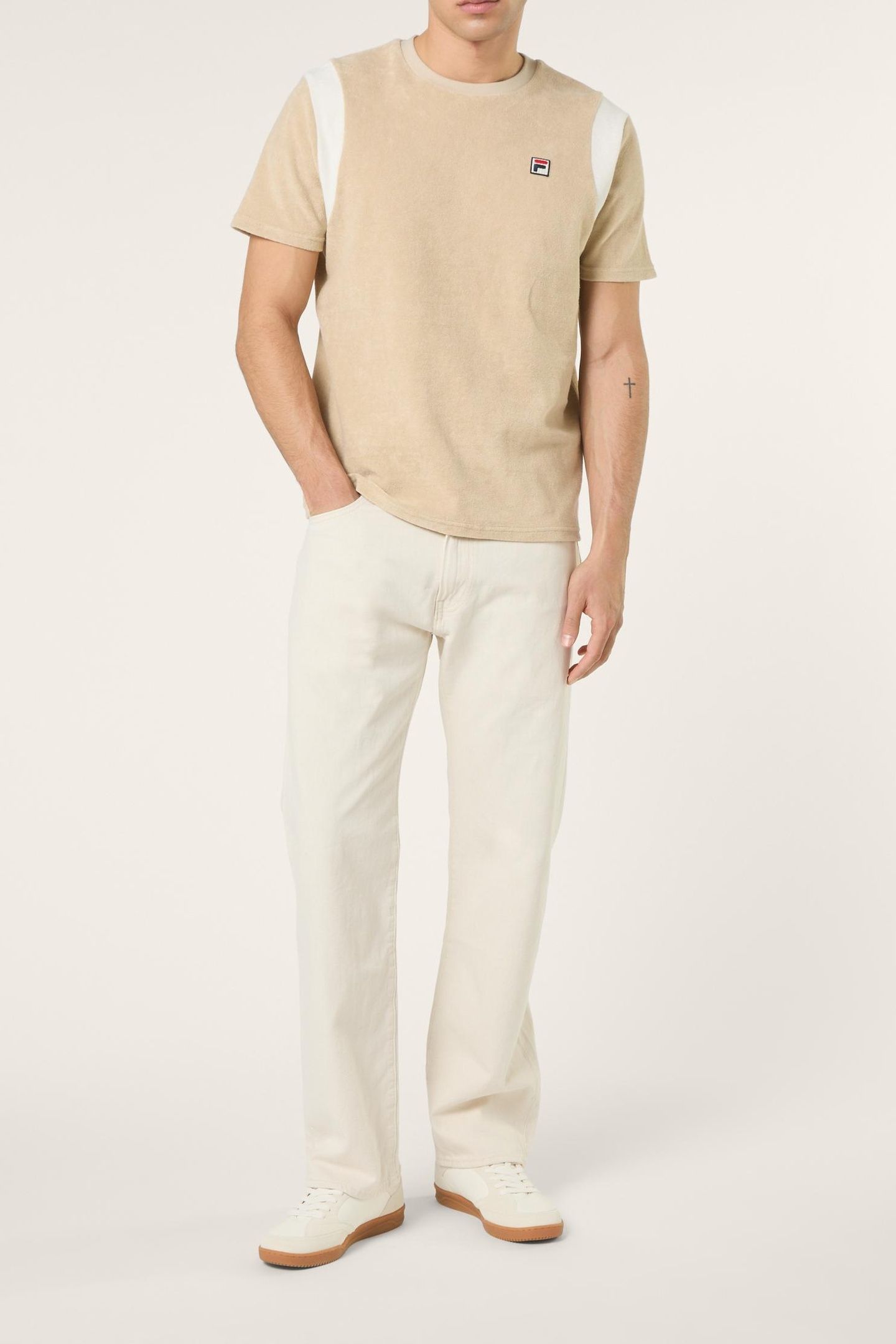 EMPOLI REGULAR BLOCKED TOWELLING T-SHIRT WHITE PEPPER-EGRET 2