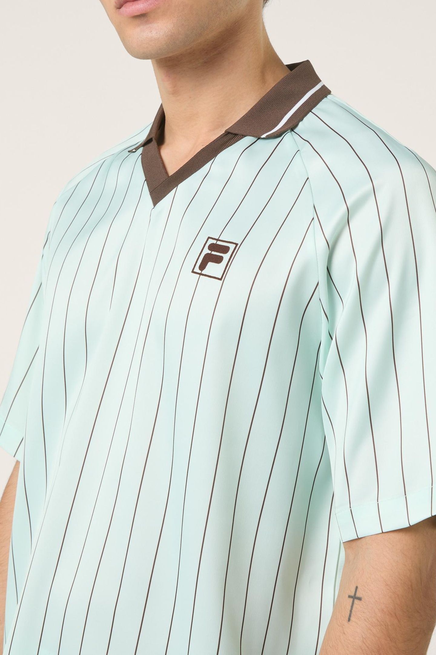 COVERCIANO LOOSE PINSTRIPED SATIN SHIRT SOOTHING SEA / BRACK 4