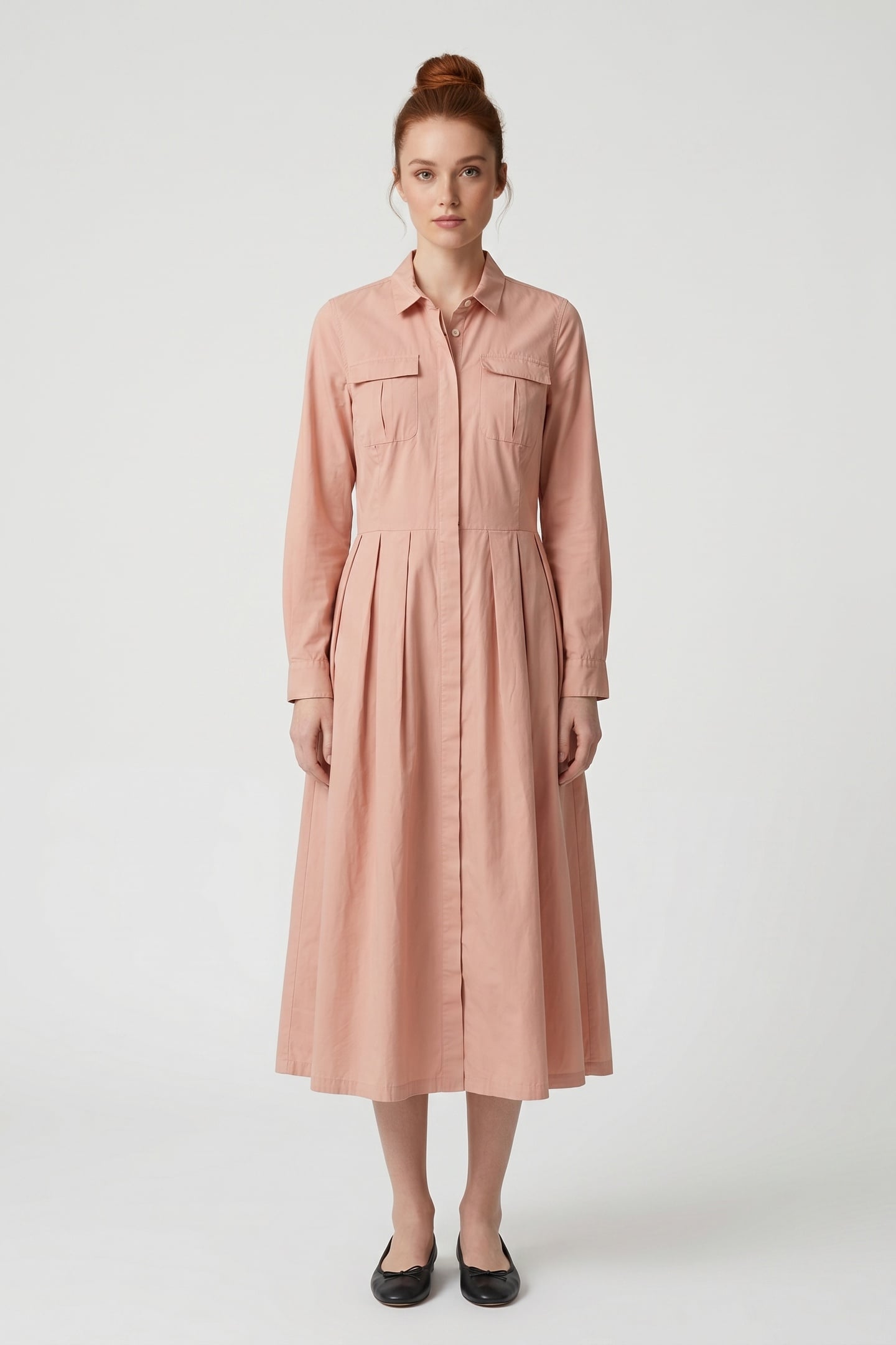 SHIRT DRESS W/POCKETS COTTON SALMON 1
