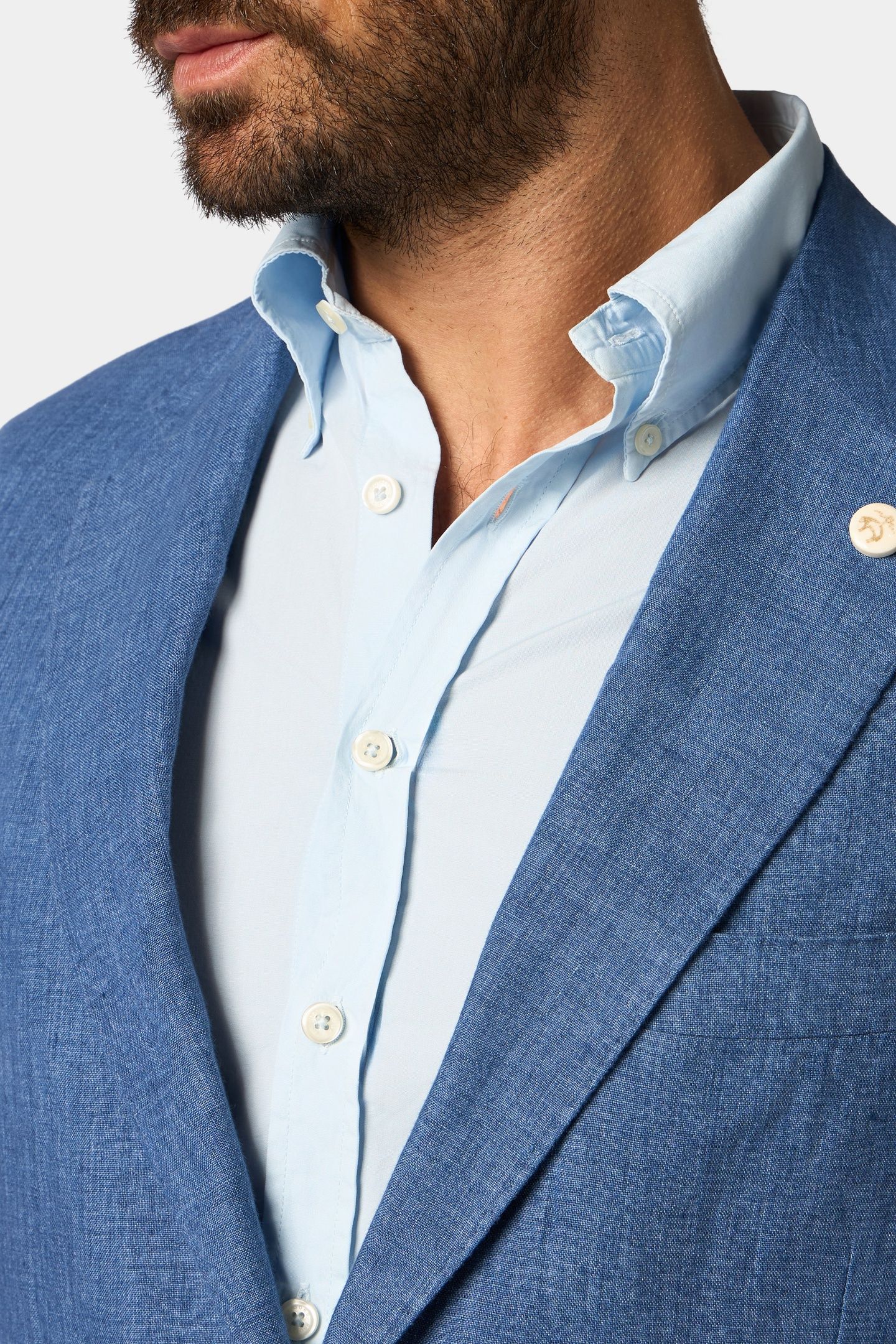 LINEN SINGLE-BREASTED BLAZER DENIM BLUE 5