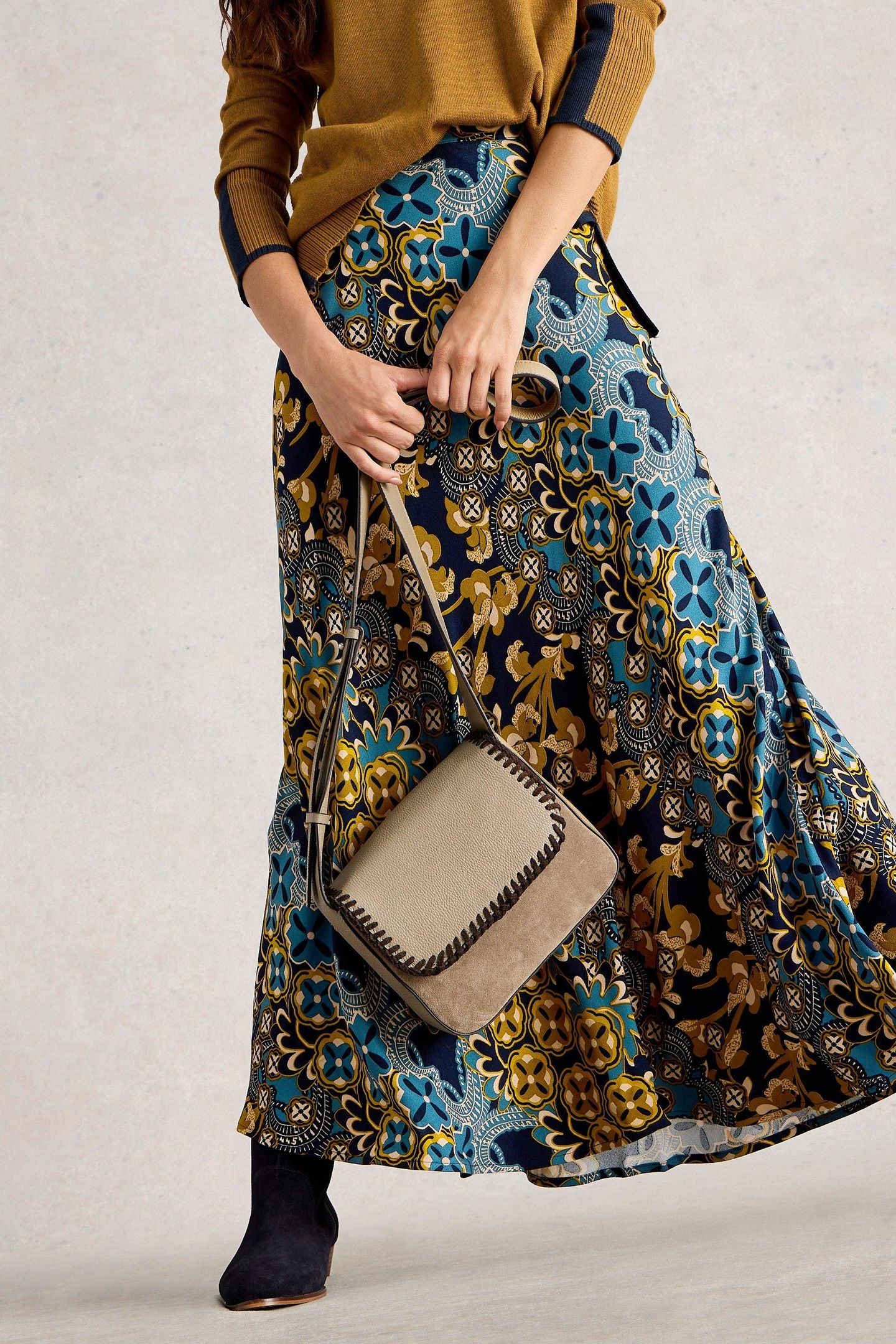 HOPE BIAS CUT MAXI SKIRT NAVY MULTI 2
