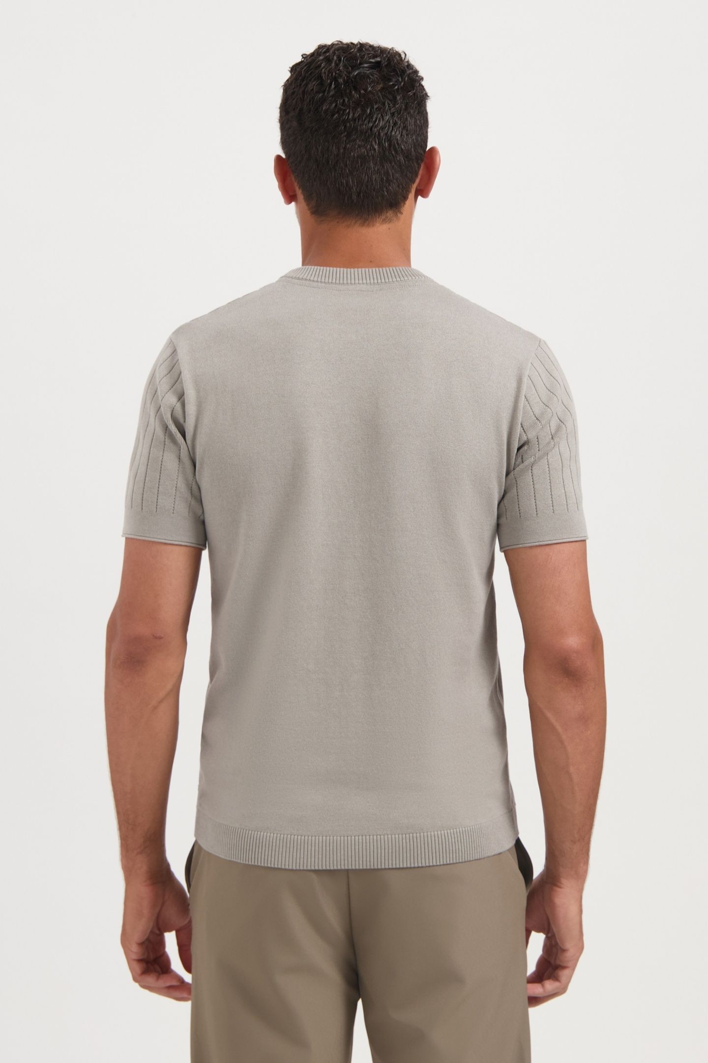 PULLOVER SHORT SLEEVE CREWNECK SOLID DROPNEEDLE STRIPE CLAY 3